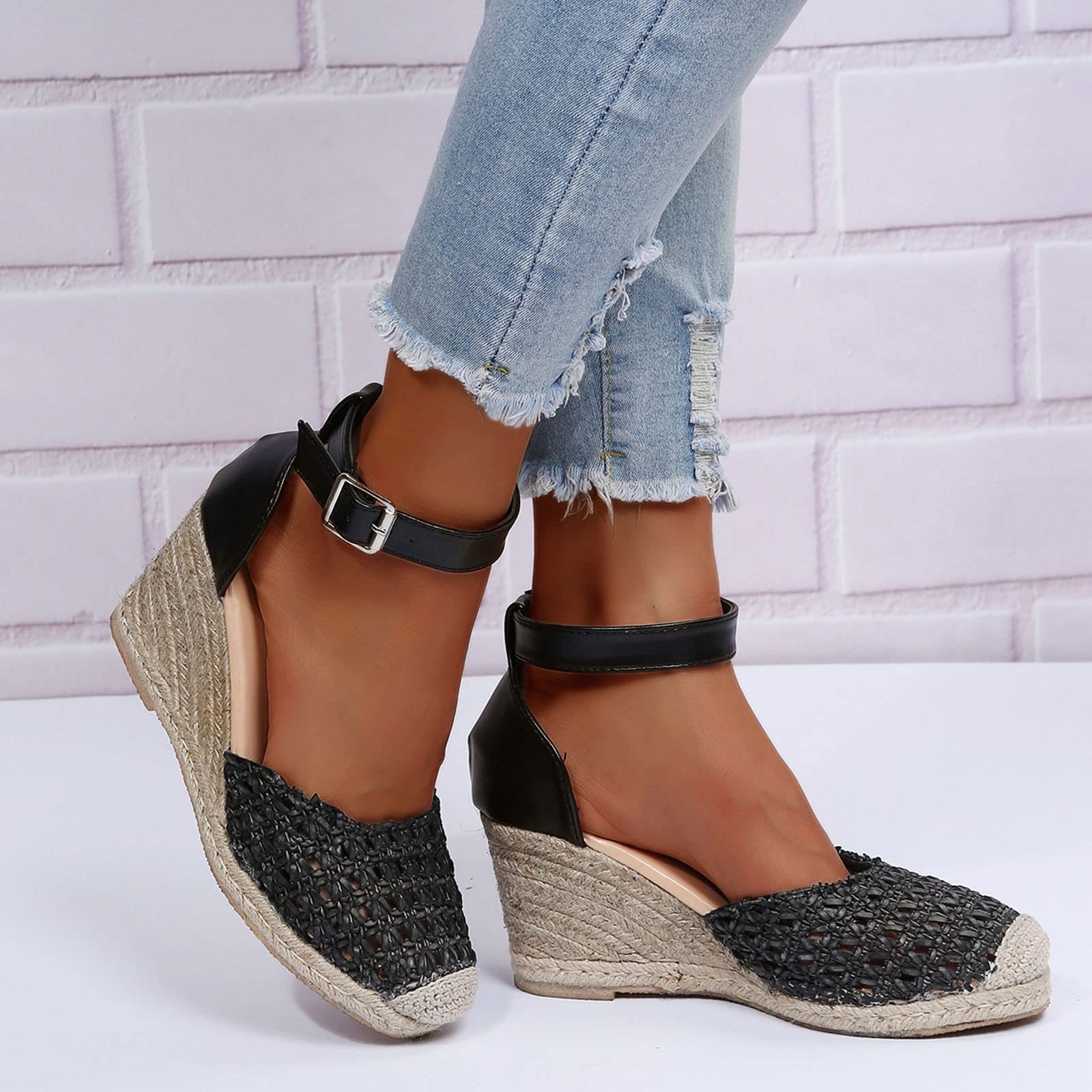 Sandali Mare Donna Scarpe Basse Eleganti Strap Zeppe Scarpe Tessuto Comodo Sandali Estivi Spiaggia Donna Punta Traspirante Fibbia da Bassi Basse Eleganti