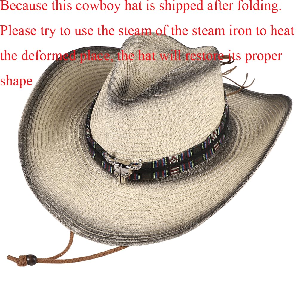 Chapeau de cowboy en paille à large bord tissé Western Cap UPF 50+ Chapeau de soleil de plage pliable pour homme et femme