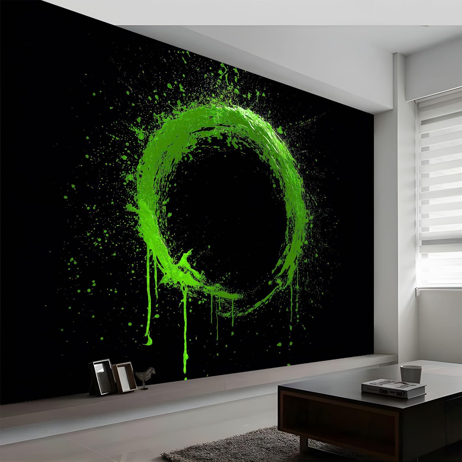 Abstract Visual Art Green Circles Wallpaper Mural 450 x 280 cm Home DIY Decoration Wall Covering, Non-Woven Panoramic Poster Geometric wall Mural for Bedroom Living Room Dorm Decor