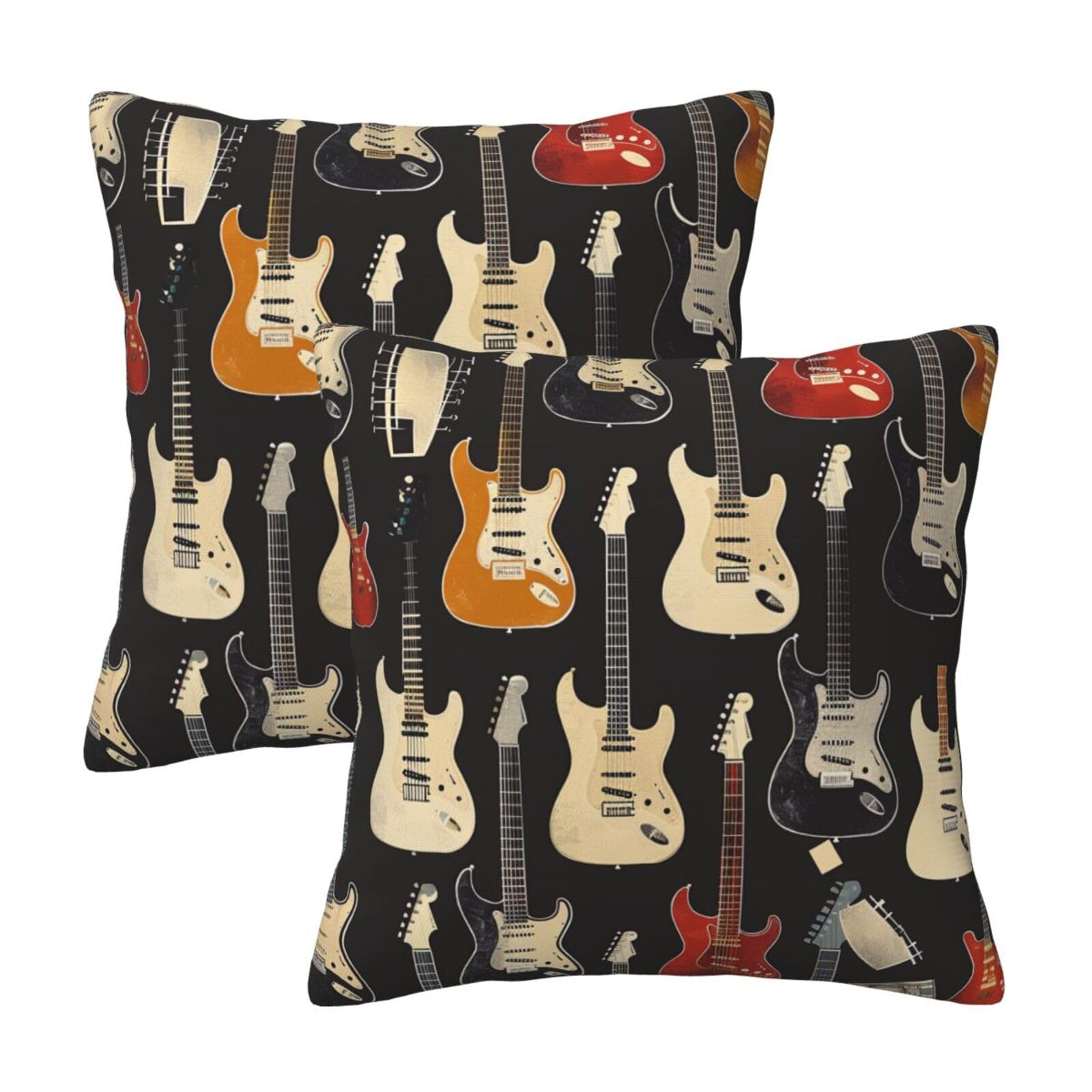 kkvhhyuo Guitar pattern Print Pillow Covers Set of 2, Square Decorative Cushion Covers with Hidden Zipper, Throw Pillow Cases for Living Room Sofa Bed Chair, 45x45 cm