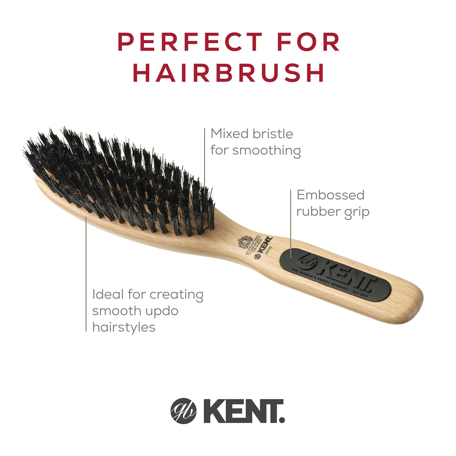 Kent PF05 Narrow Oval Hair Brush, Pure Boar Bristle and Wood for Shaping, Straightening and Grooming Brush for Revitalizing Short to Medium Length - Image 4