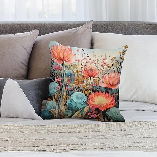 Miniatura 7 de Fundas de almohada cuadradas de 22 x 22 pulgadas, fundas de almohada suaves en acuarela, diseño de cactus y flores, fundas de cojín para sofá,