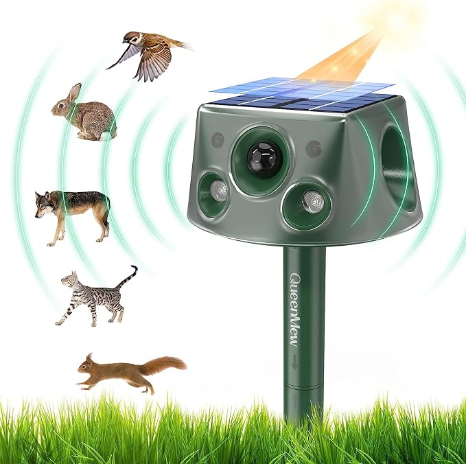 Répulsif Ultrason Solaire 5 Modes - Repousse Chats, Chiens, Renards, Rats, Oiseaux Avec LED Et Détecteur Mouvement