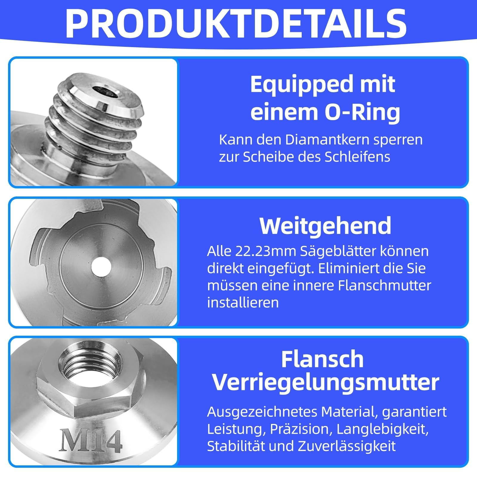 Adaptateur X Lock - Écrou de serrage rapide pour meuleuse d'angle - Avec adaptateur fileté M14 et 5/8" - En acier inoxydable 304 - Avec joint torique - Pour meuleuse d'angle XLOCK - Robuste et