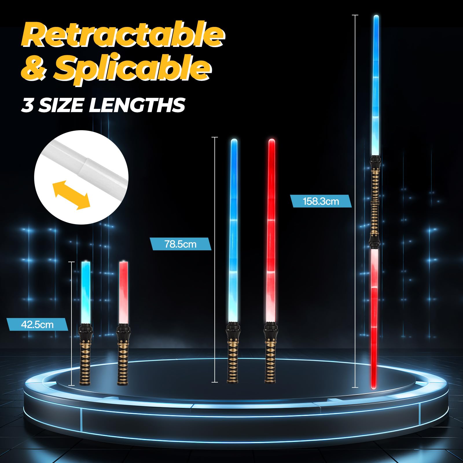 Sabre Laser, 2 Pièces 15 Couleurs Lightsaber avec Effets sonores FX, 2 en 1 Sabre Laser Lumineux, Jouets Sabre Laser pour Enfants, pour Halloween, Cosplay, Fêtes sur Samouraïs