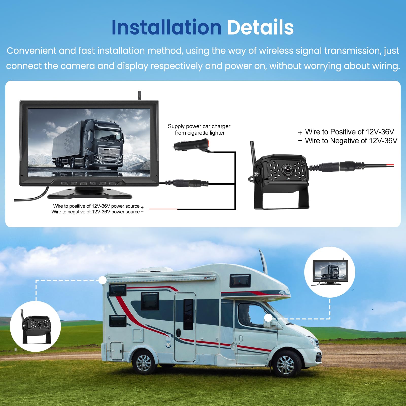 Hodozzy 4 Cámaras de Visión Trasera Inalámbricas Digitales con Monitor IPS de 10.1 Pulgadas,Soporte BSD,Cámara de visión Trasera Resistente al Agua IP68,Cámara DVR 720P para RV/LKW