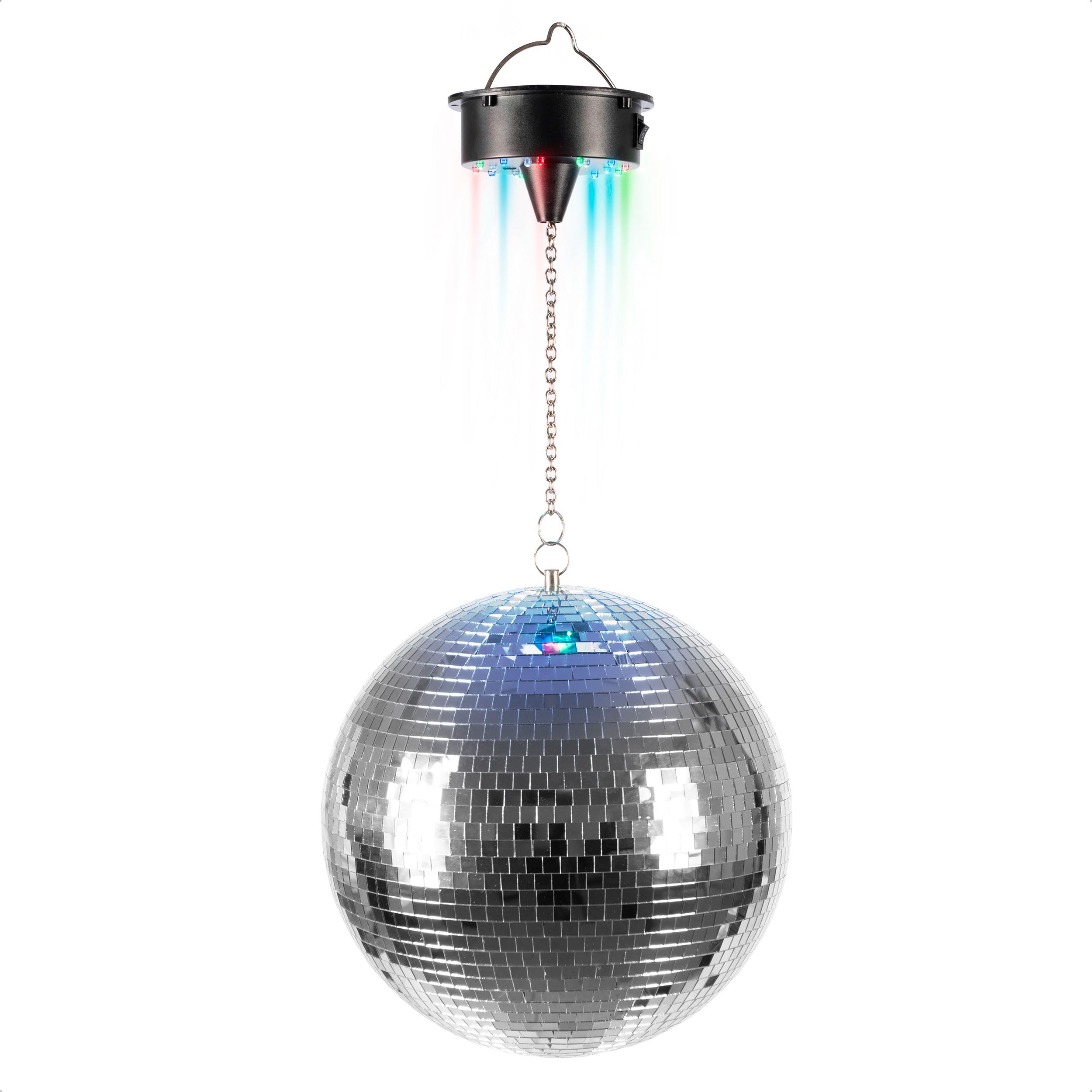 Ibiza - DISCO1-30 - Sfera sfaccettata di 30 cm di diametro con base a 18 LED e catena di 20 cm - Alimentazione a batteria