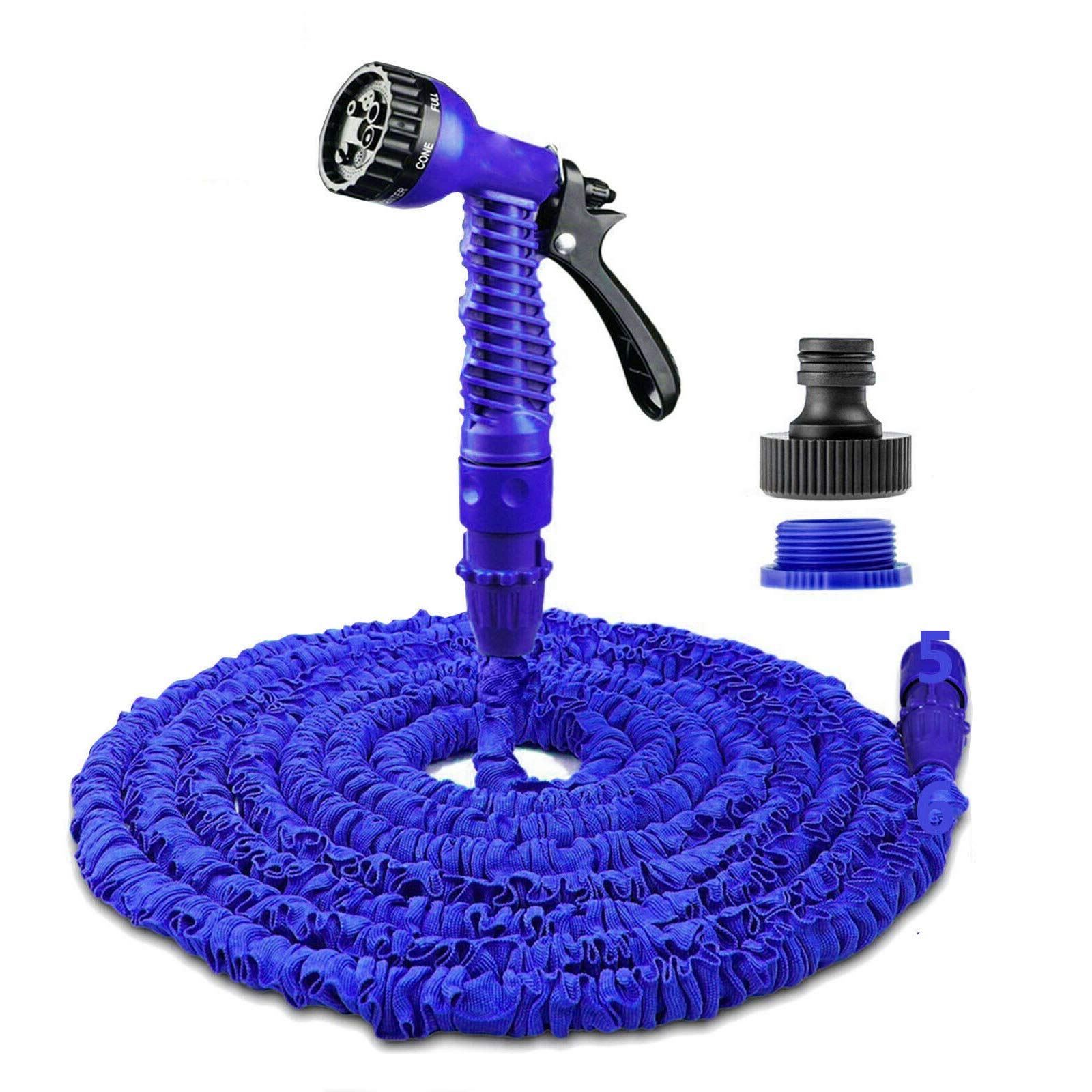 Lucn 75FT Retractable Expandable Magic Garden Stronger Hose Pipe & Spray Gun 3X Expandable Car Pet Wash Water Hose Reel with 7 Spray Modes, Fitting 3/4" to 1/2" Male Thread Faucet, Blue