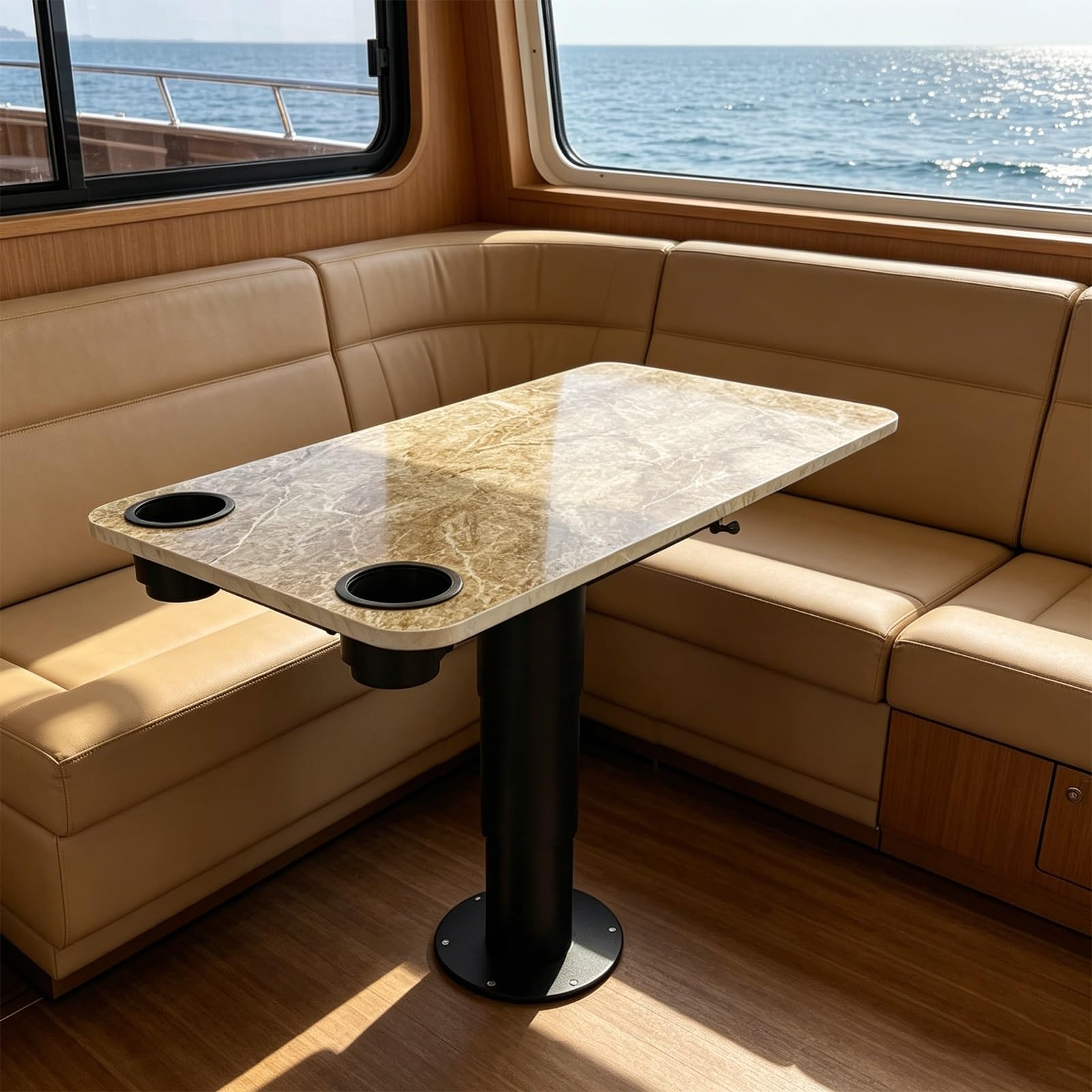 Tavolo Camper, Tavolo Barca Con Sollevamento Pneumatico, Piano In Legno Massello 40x80cm, Altezza 35-73cm