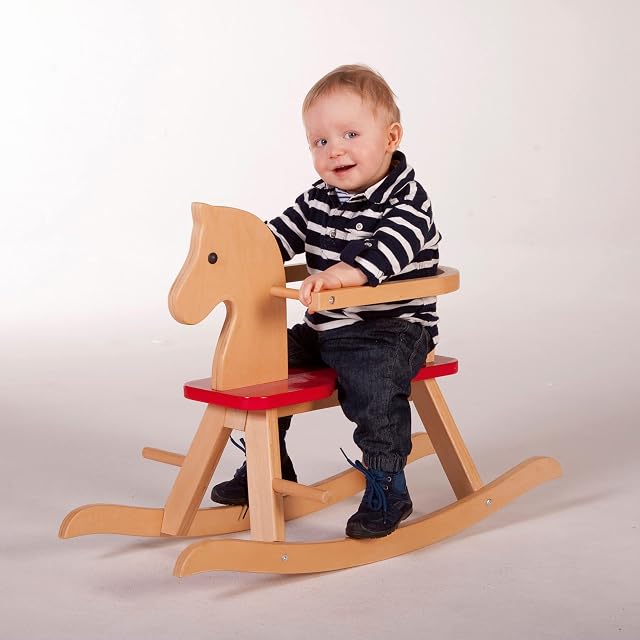 Foto 5 de 8 de roba Caballito de Madera Natural con Asiento Rojo + Anillo de Protección Extraíble