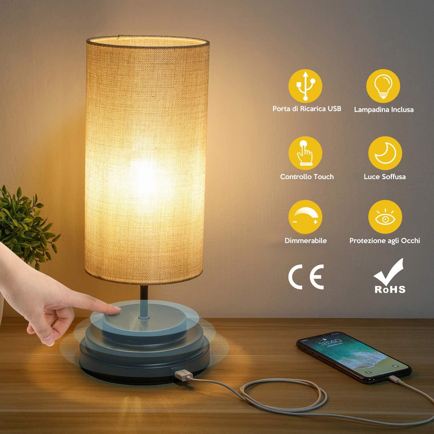 lampada da tavolo con porte usb