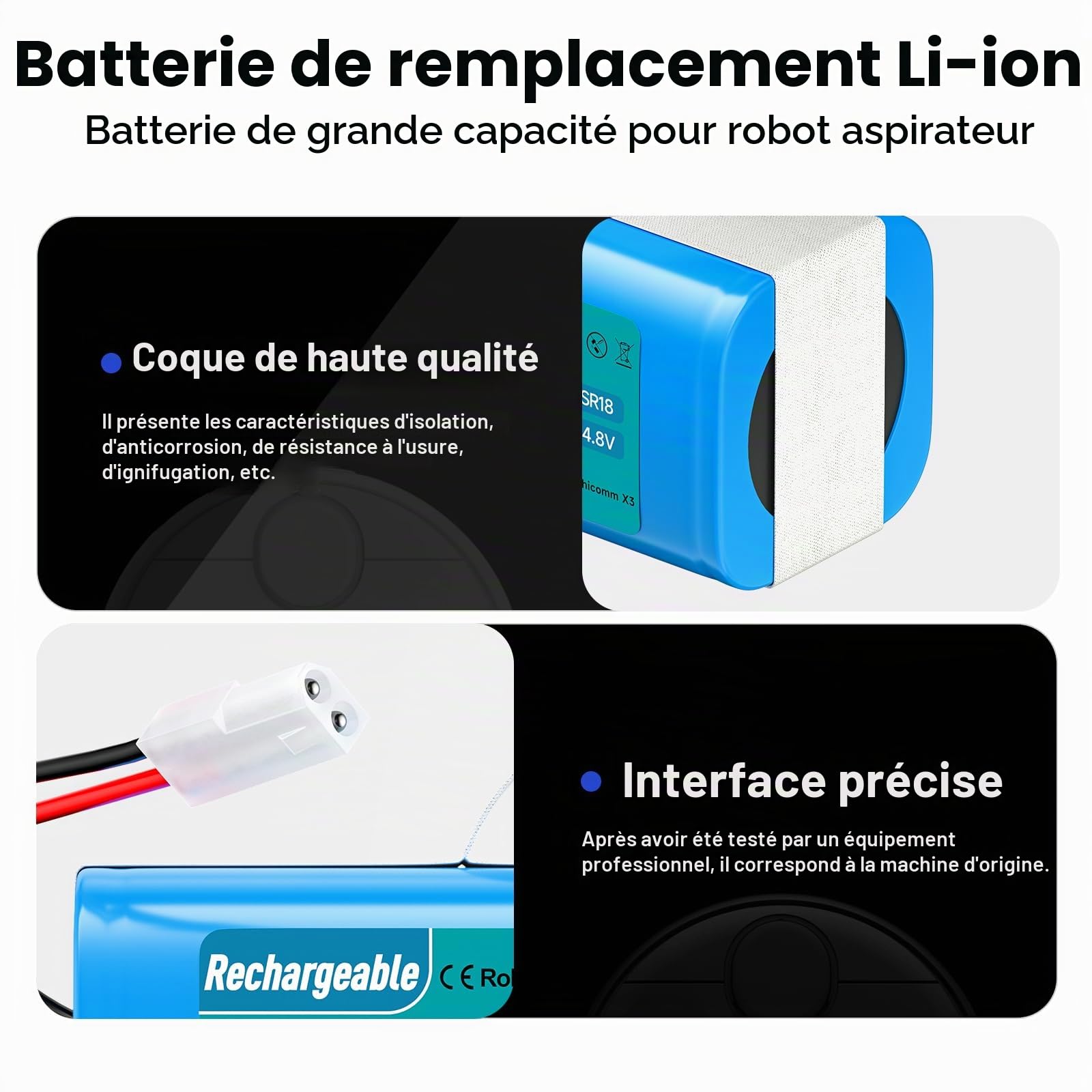 4500mAh Batterie pour Rowenta Explorer Serie 20 40 45 50 60, pour Rowenta RS-RT900866, pour Tefal Explorer 60 50 45 40 20 Serie, CMICR18650F5, pour Xiaomi Mijia G1 Mi Robot, H18650CH-4S1P
