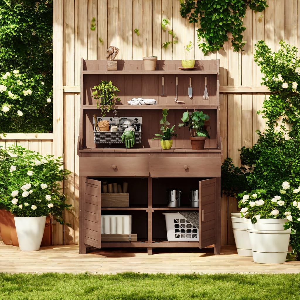 Amazon.com: ChicFurnit Fir Wood Garden Potting Bench Table, 65-inch ...