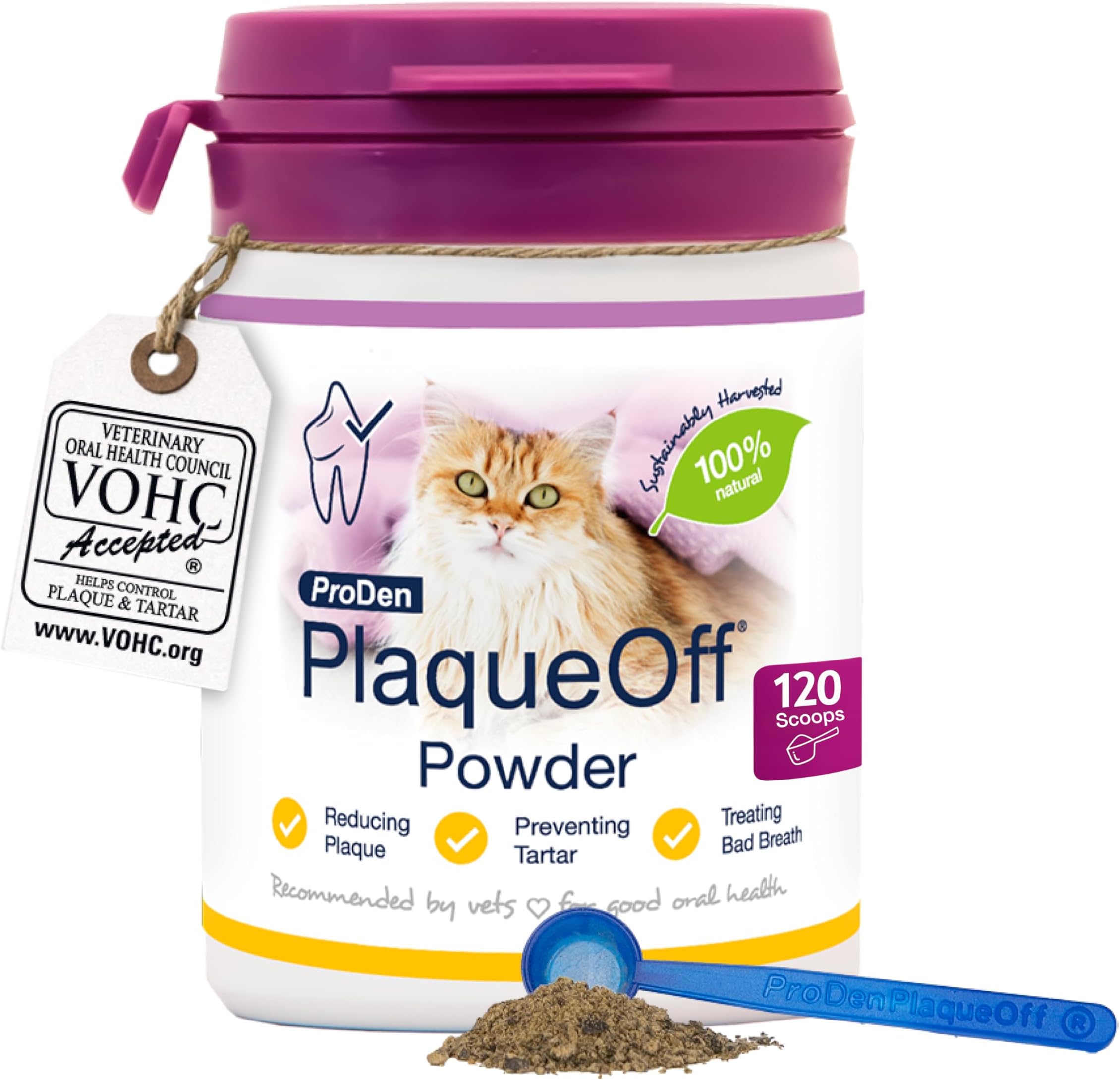 ProDen PlaqueOff 40g Powder for Cats, 100% Natural Tooth Care Powder, Protects Against Bad Breath, Helps with Tartar and Plaque