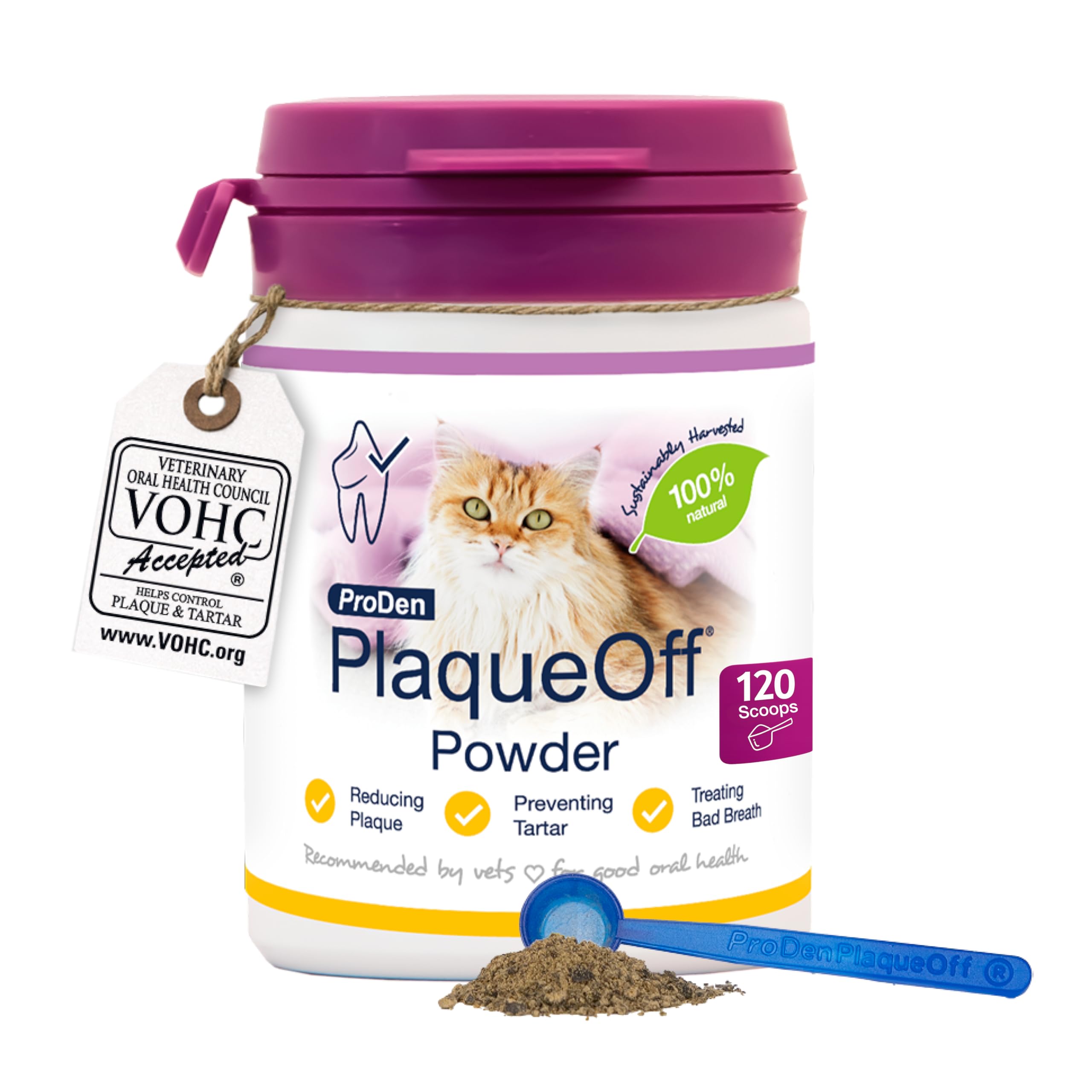 ProDen PlaqueOff 40g Dental Powder for Cats - 100% Natural, 4-Month Supply