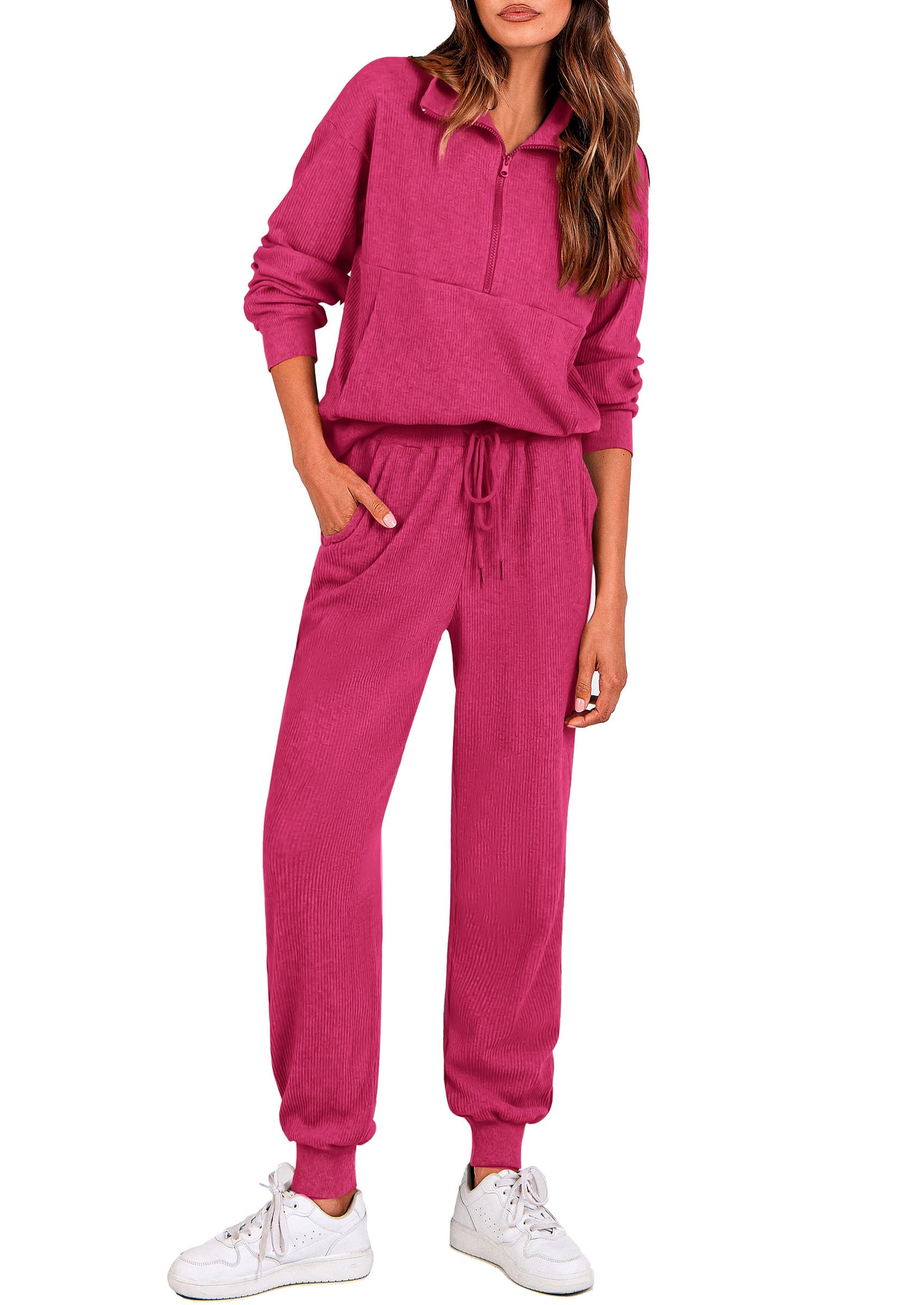 PRETTYGARDEN Airport Travel Outfit Women Ribbed Knit Matching Lounge Sets