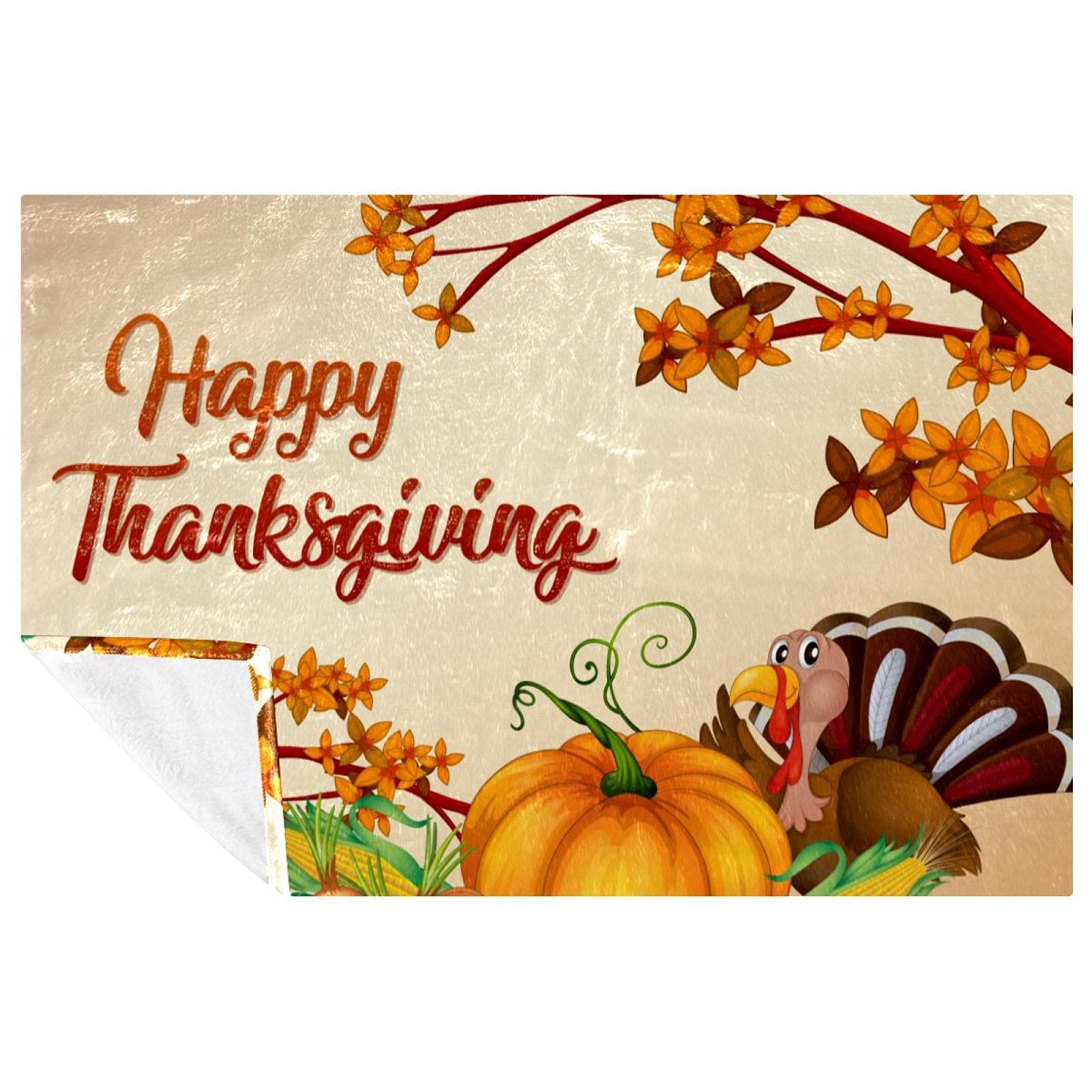 Couverture Thanksgiving dinde et citrouille 150x100cm pour lit et canapé