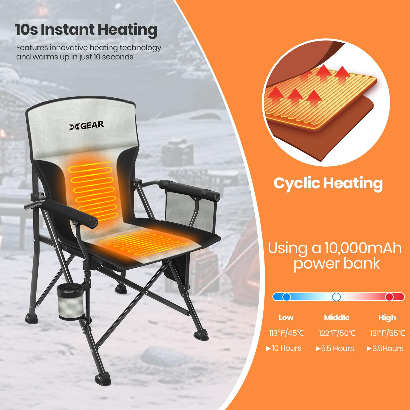 Amazon.com: XGEAR Large Sized Heated Camping Chair for Adult 3