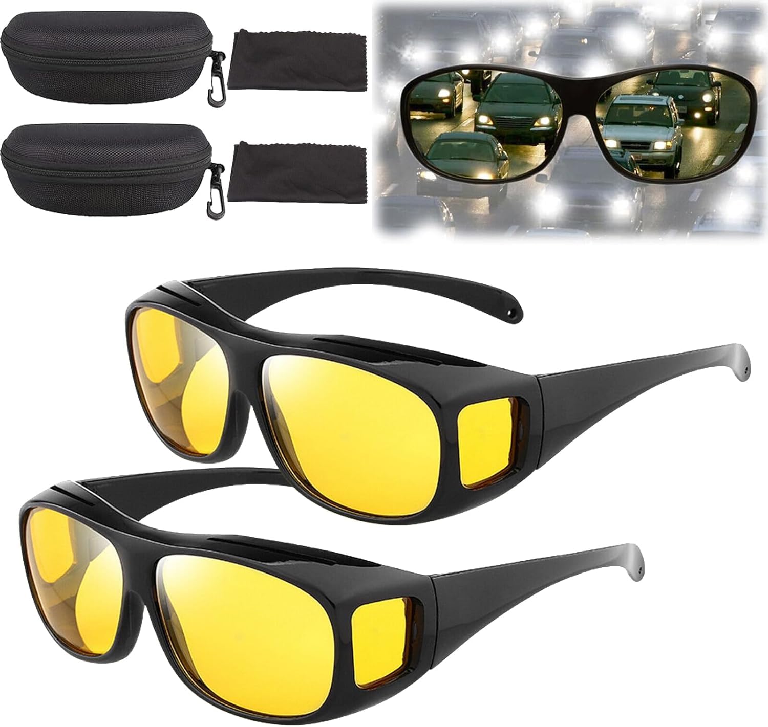 Libiyi Nightglo Glasses,Dotmalls Nightglo Glasses,Sherem Nightglo Glasses,Fit over Sunglasses for Men (2 pcs)