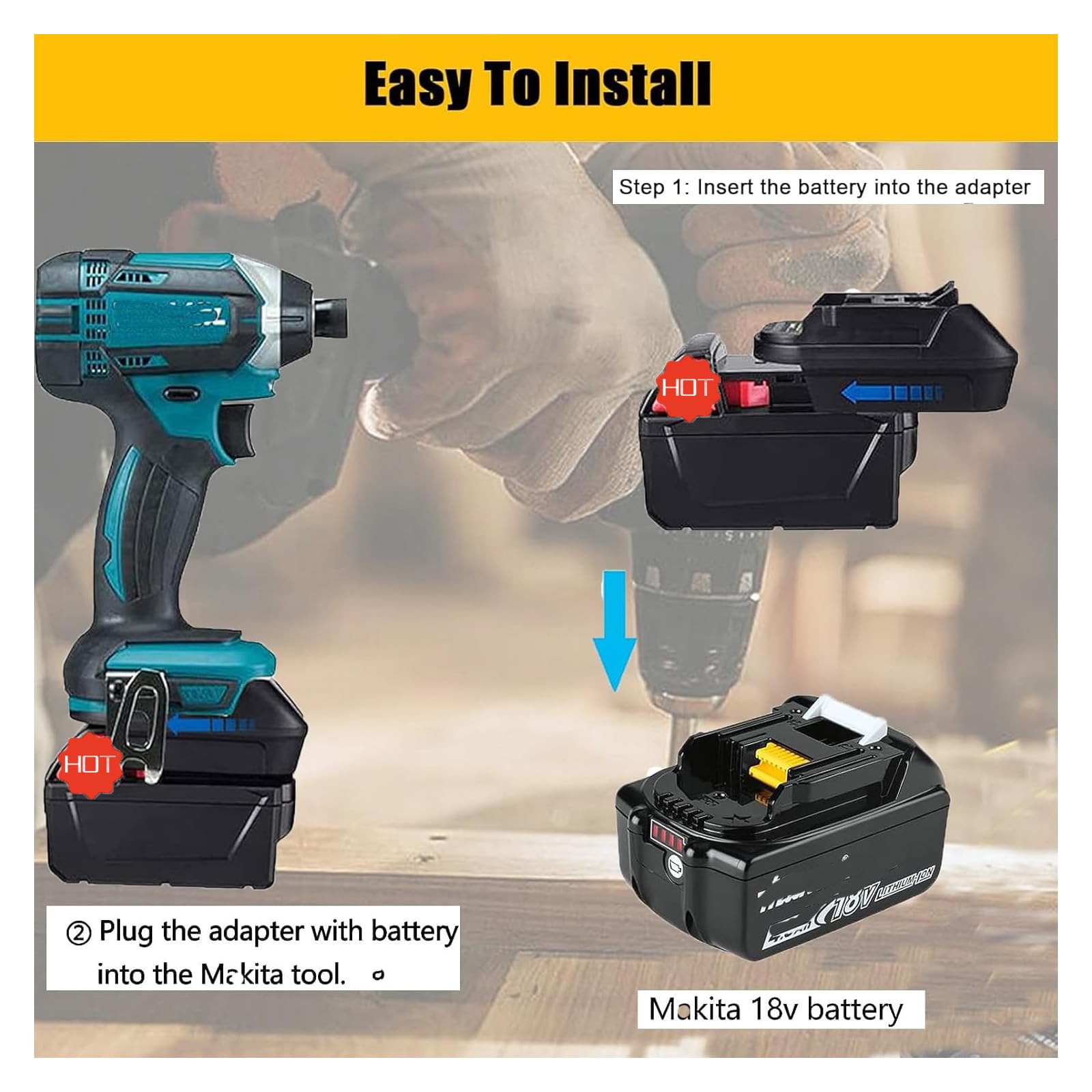 URUN DM18M Battery Adapter for Dewalt 20V, Milwaukee M18 & Makita 18V Cordless Tools with USB Charging & Protection Features — view 3