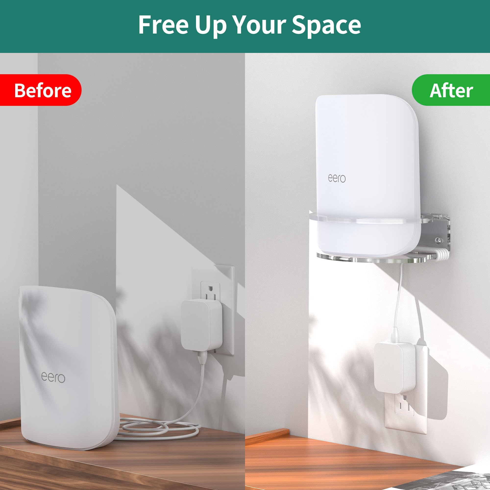 HomeMount Lot de 2 supports muraux pour routeur eero Pro 7, support mural en acrylique transparent avec anneau de protection sécurisé, support WiFi peu encombrant pour la maison et le bureau