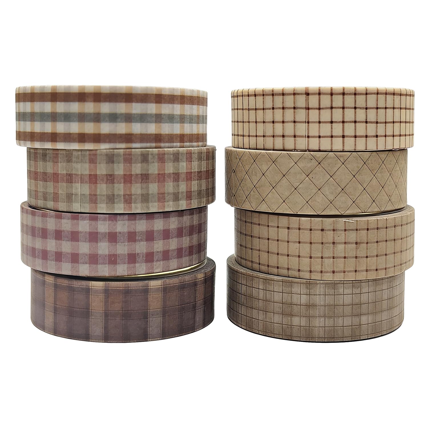 8-Pack Retro Arts Decorative Tape | 1cm x 3m per Roll Vintage Scrapbook Tape Easy to Tear & Repositionable | Thin Washi Tape for DIY Crafts Journaling Gift Wrapping & Planner Decoration (Gingham)