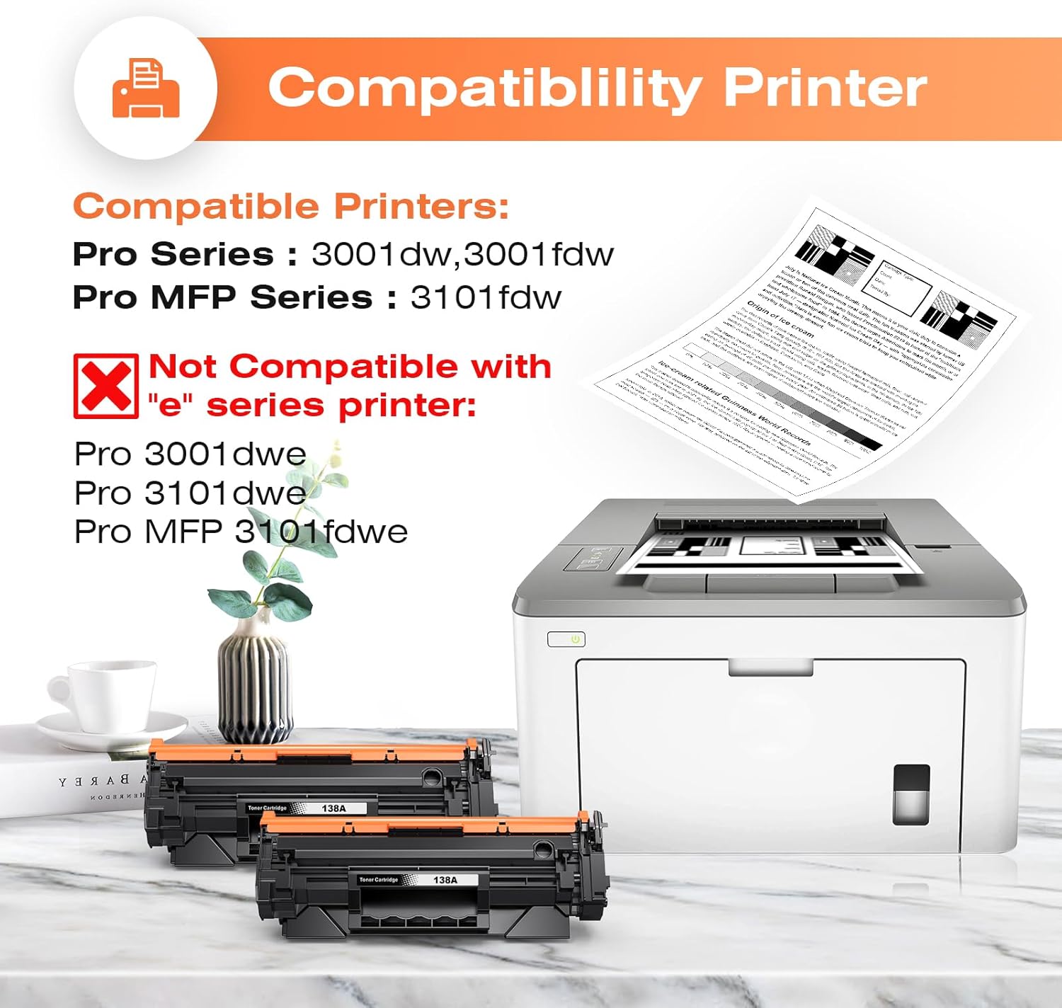 138A Toner Cartridge [with Chip] Replacement for HP 138a Black LaserJet Toner Cartridge W1380A 138A Black Toner Work with HP Pro 3001dw Pro 3001fdw MFP 3101fdw Printers