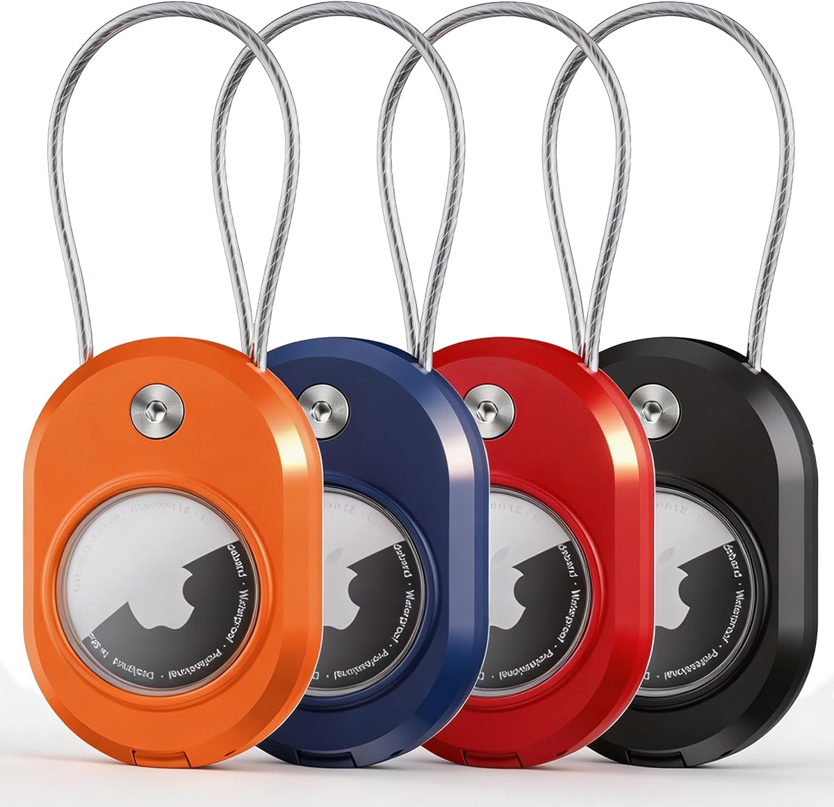 DDJ 4-Pack for AirTag Holder Keychain, IPX8 Waterproof Case for Apple AirTags 1st & 2nd Gen & Moto Tag [Screw Cable Lock], with ID Tag for Travel Luggage/Keys/Pets/Backpacks (Black/Orange/Blue/Red)