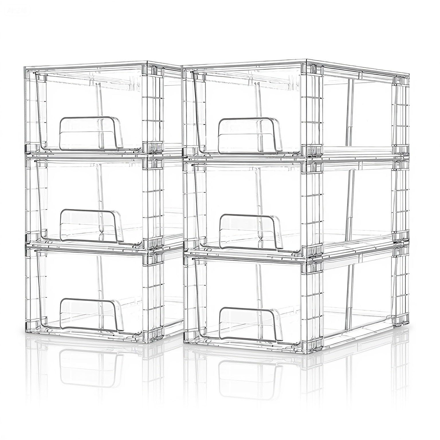 XWYWX Set 6 Cassetti Impilabili Piccoli, Organizer Trasparenti in Acrilico con Maniglie, Contenitori Facili da Montare per Frigorifero, Bagno, Cucina, Sotto Lavello, Dispensa e Armadio