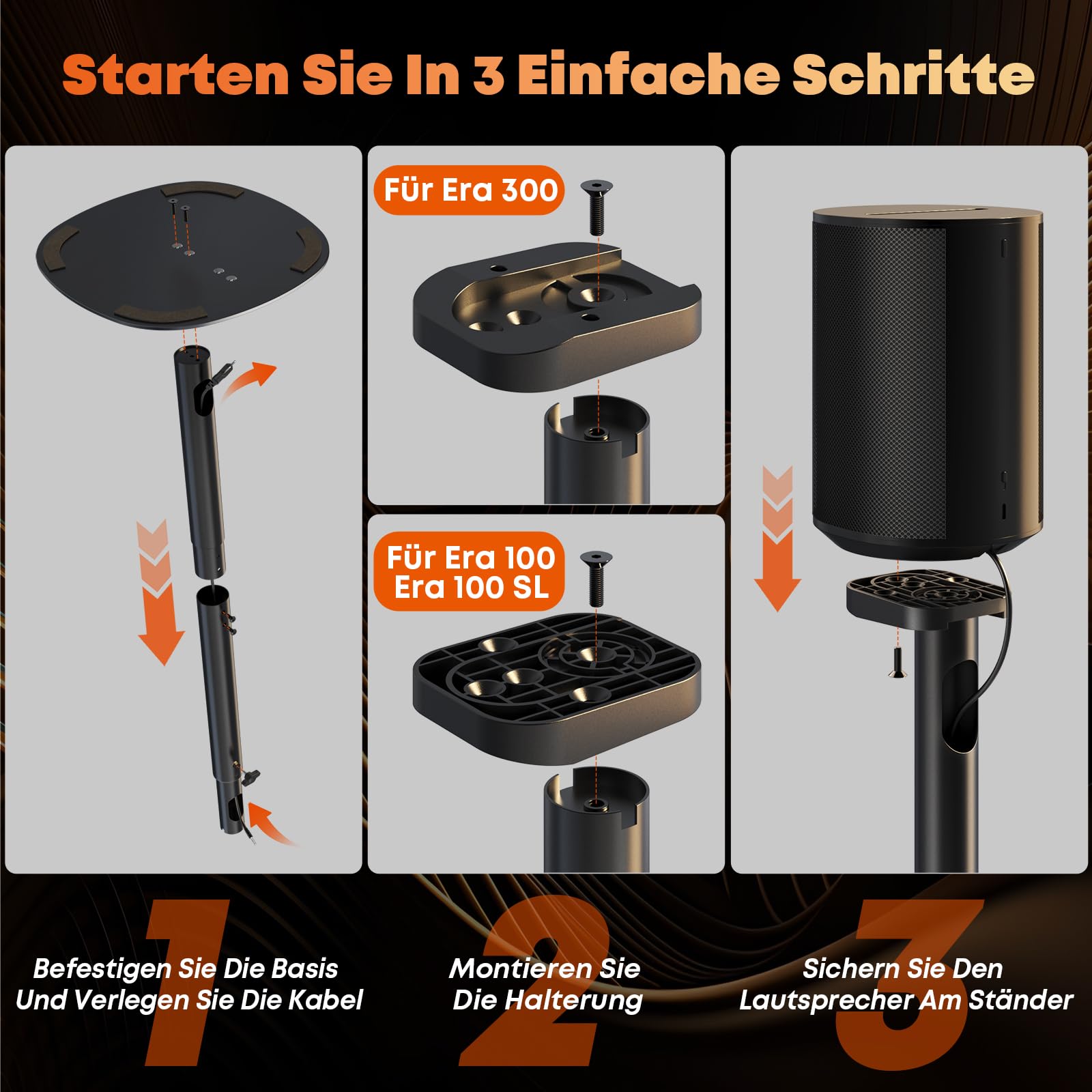 Höhenverstellbare Lautsprecherständer Kompatibel mit SONOS Era 100 SL, Era 100 und Era 300 - Bodenständer 74-99 cm, Max. Belastung 5 kg pro Ständer, 1 Paar, Schwarz