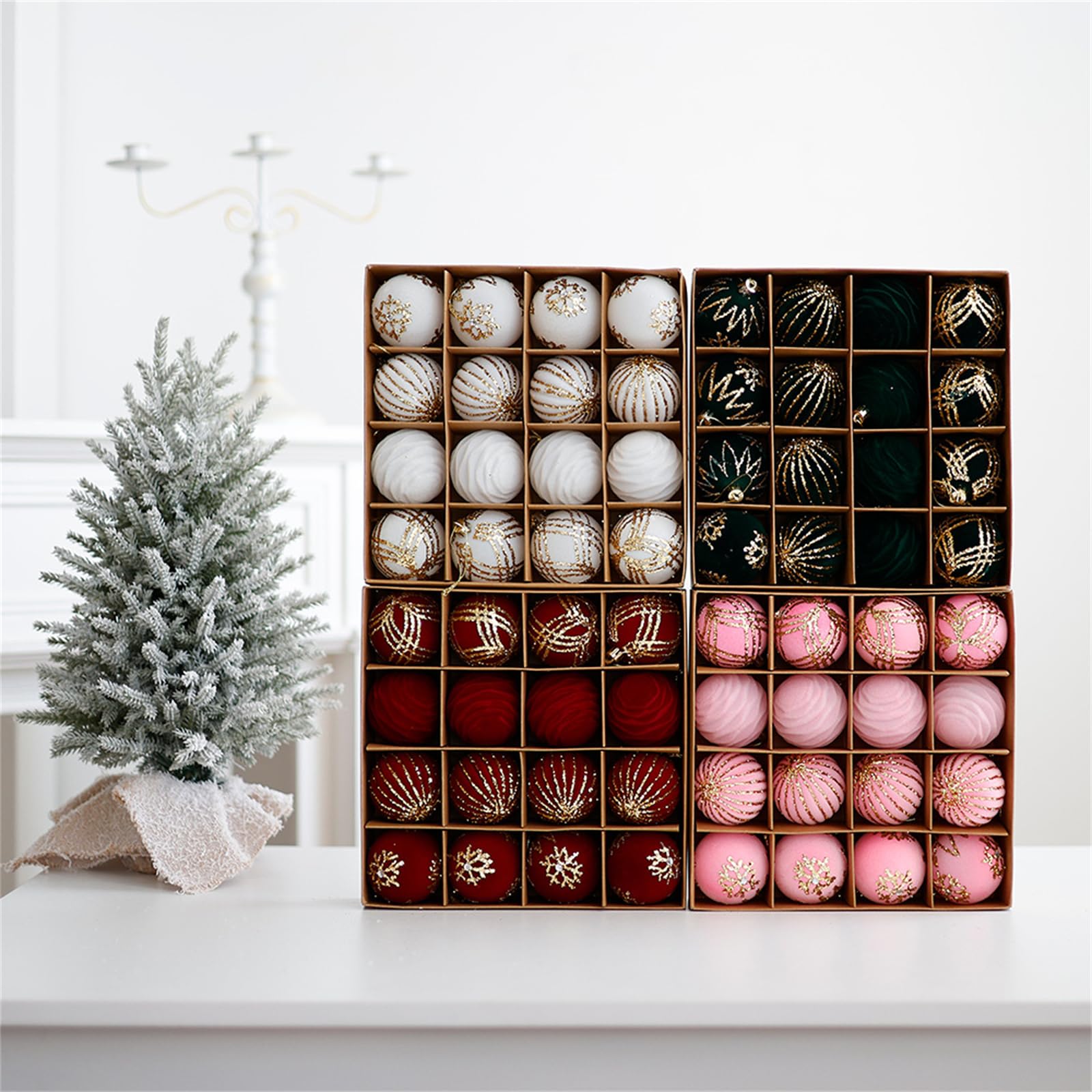 16 bolas coloridas para festividades, adornos irrompibles para árbol de Navidad, colgantes brillantes (blanco)