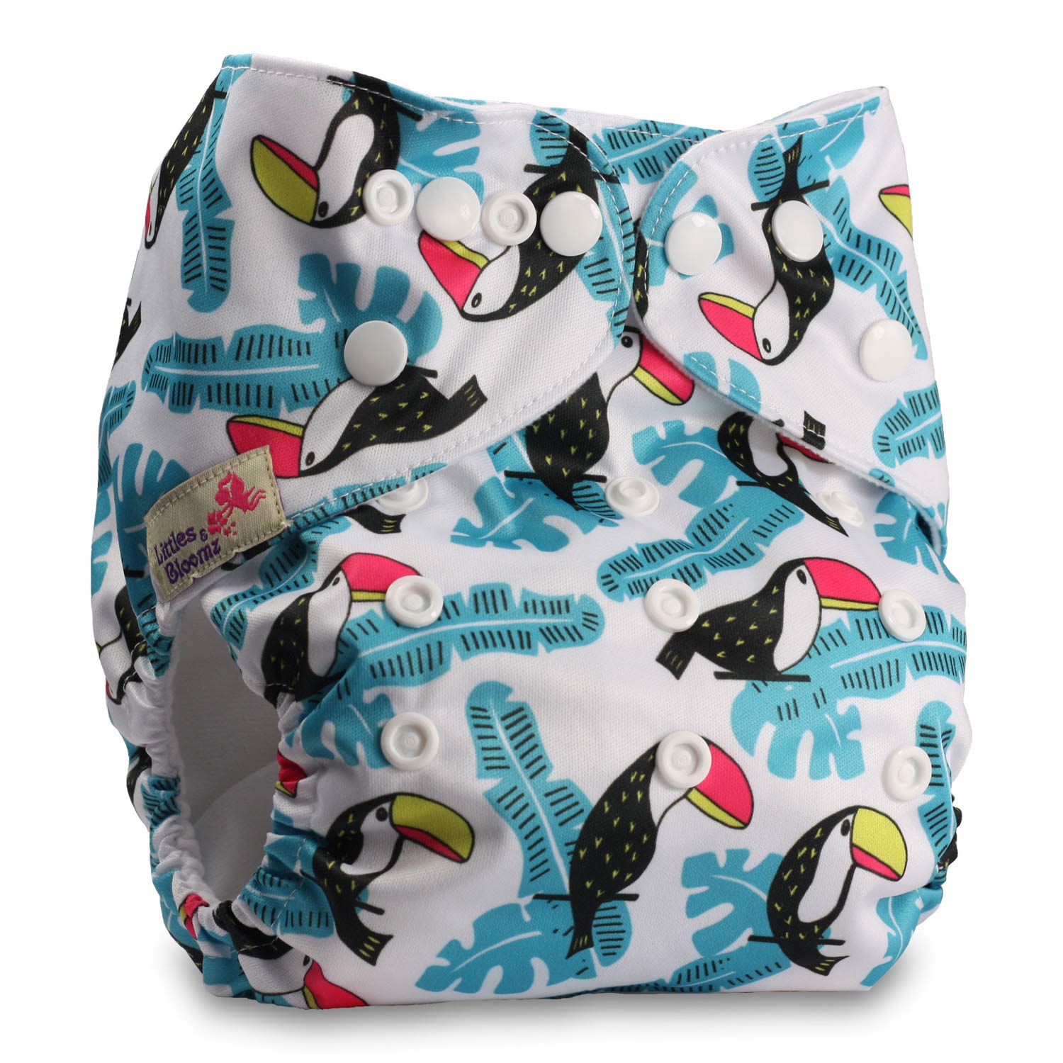 Littles & Bloomz, Reusable Pocket Cloth Nappy, Fastener: Popper, Set of 1, Pattern 98, with 1 Microfibre Insert