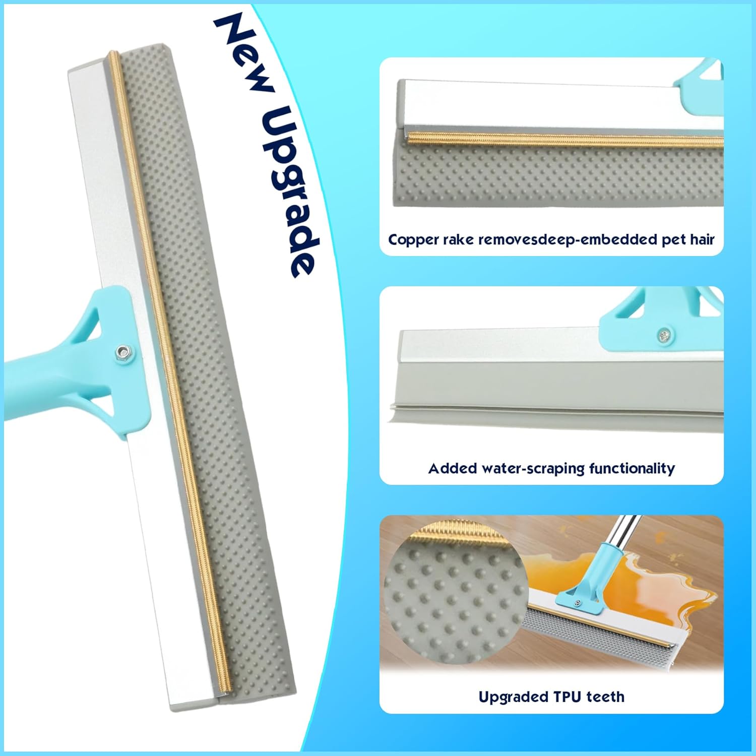 Carpet Rake for Pet Hair Removal, 54" Adjustable Long Handle 3 in 1 Carpet Rake & Pet Hair Removal Gloves for Cat Dog Fur Remover for Carpets, Rugs, Mats and Furniture(with 2 Hooks)