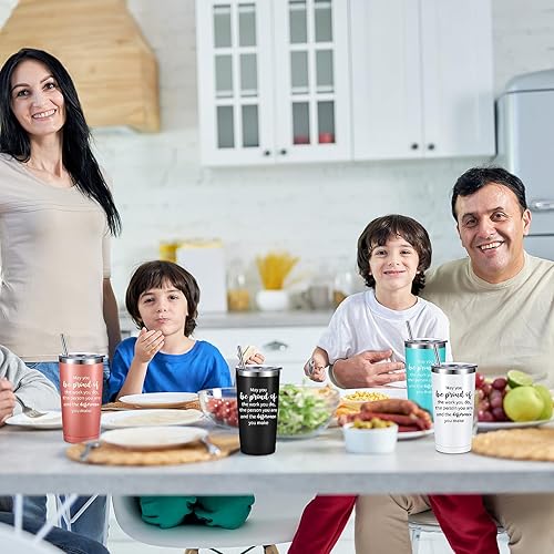 Miniatura 5 de Inbagi 12 juegos de vasos con llavero con texto en inglés "Thank You Be Proud" para mujer, vaso aislado de acero inoxidable de 20 onzas con tapas y