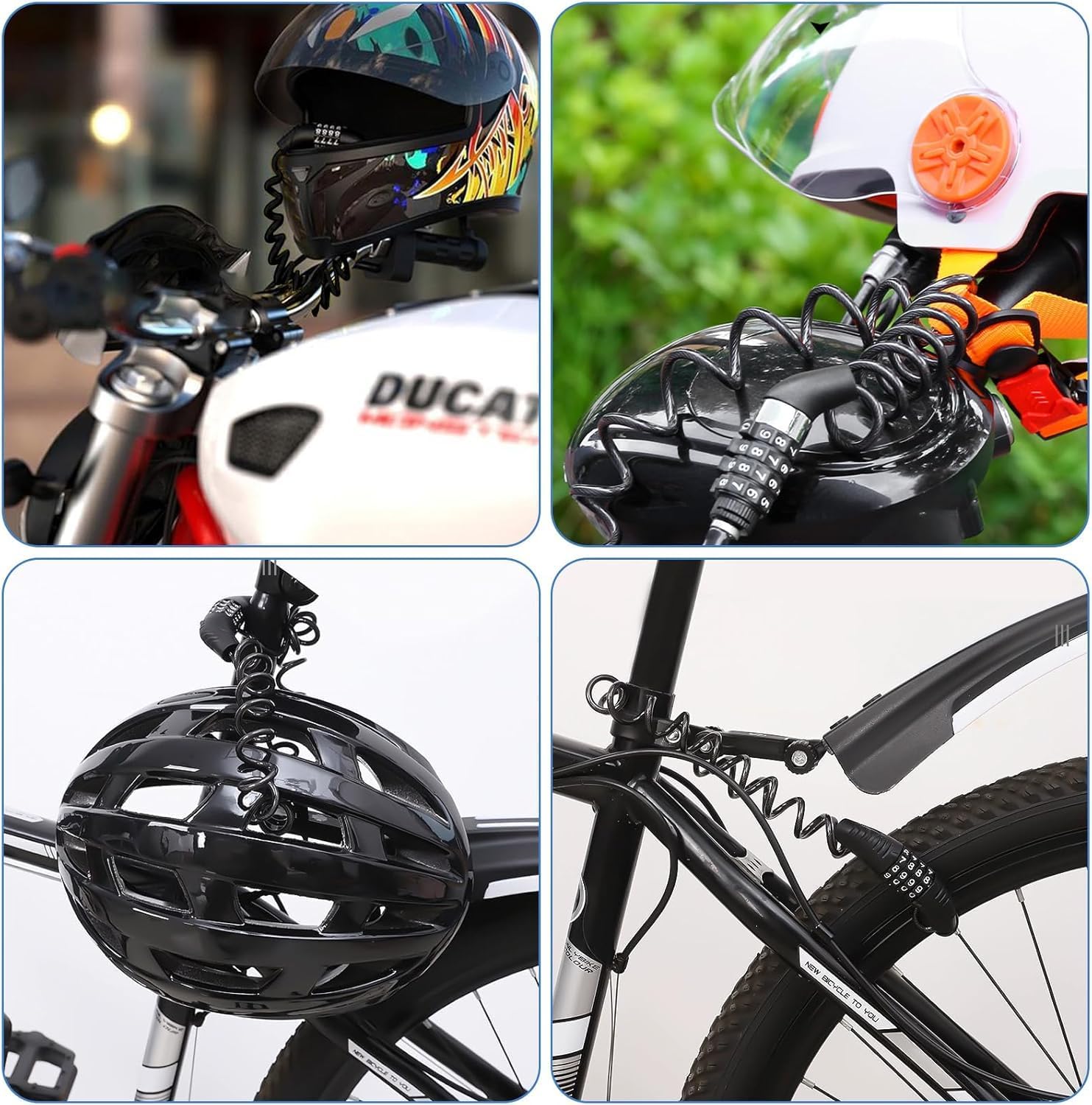 Helmet Lock with Combination Code, 150 cm Cable Lock for Motorcycle Helmet and Bicycle Helmet, Universally Suitable for Pushchairs and Scooters, 4-Digit Padlock, Anti-Theft Protection for Equipment