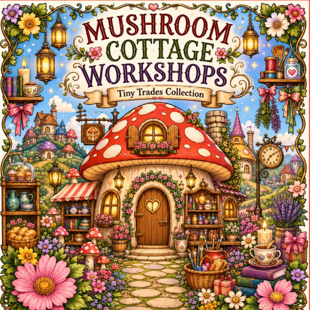 Mushroom Cottage Workshops: Tiny Trades Collection – A Cozy Cottagecore Coloring Book with 40 Whimsical Woodland Workshops to Color
