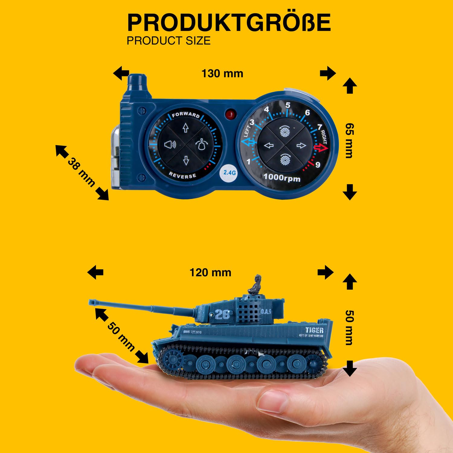 Tanque teledirigido Mini RC German Tiger I – Modellbau R/C Battletank con función de disparo, sonido y luz – escala 1:72 (1 x Mini RC Tanque)