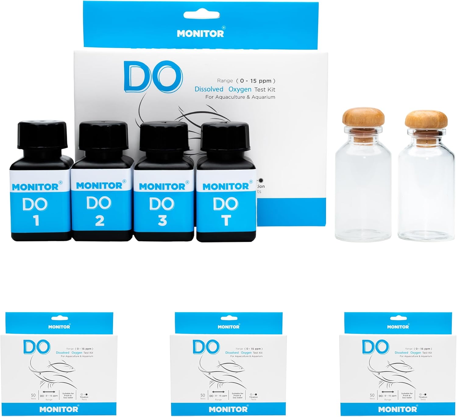 Monitor Dissolved Oxygen Test Kit (60 Tests), 3 pcs. - Monitor Aquarium and aquaculture Water Quality