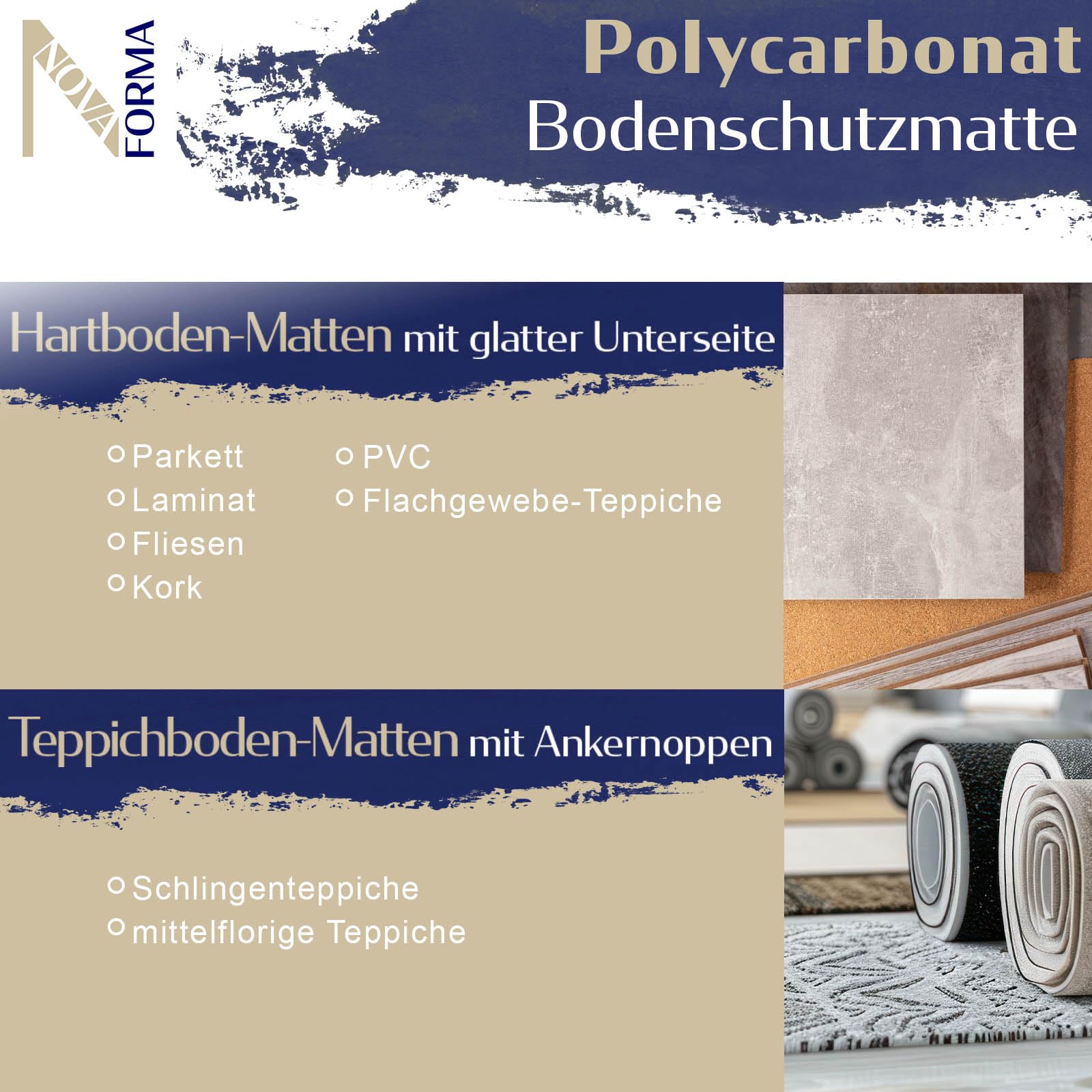 Bodenschutzmatte DURA-MAT aus Polycarbonat für Teppichböden (90x120 cm) | transparente Stuhlmatte - robuste Bürostuhl Unterlage für zuverlässigen Bodenschutz - Stuhlunterlage für Zuhause & Büro