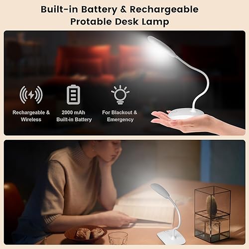 Miniatura 2 de Lámpara de escritorio alimentada por baterías, lámparas portátiles recargable, 3 modos de color, control táctil, atenuación continua, lámpara de
