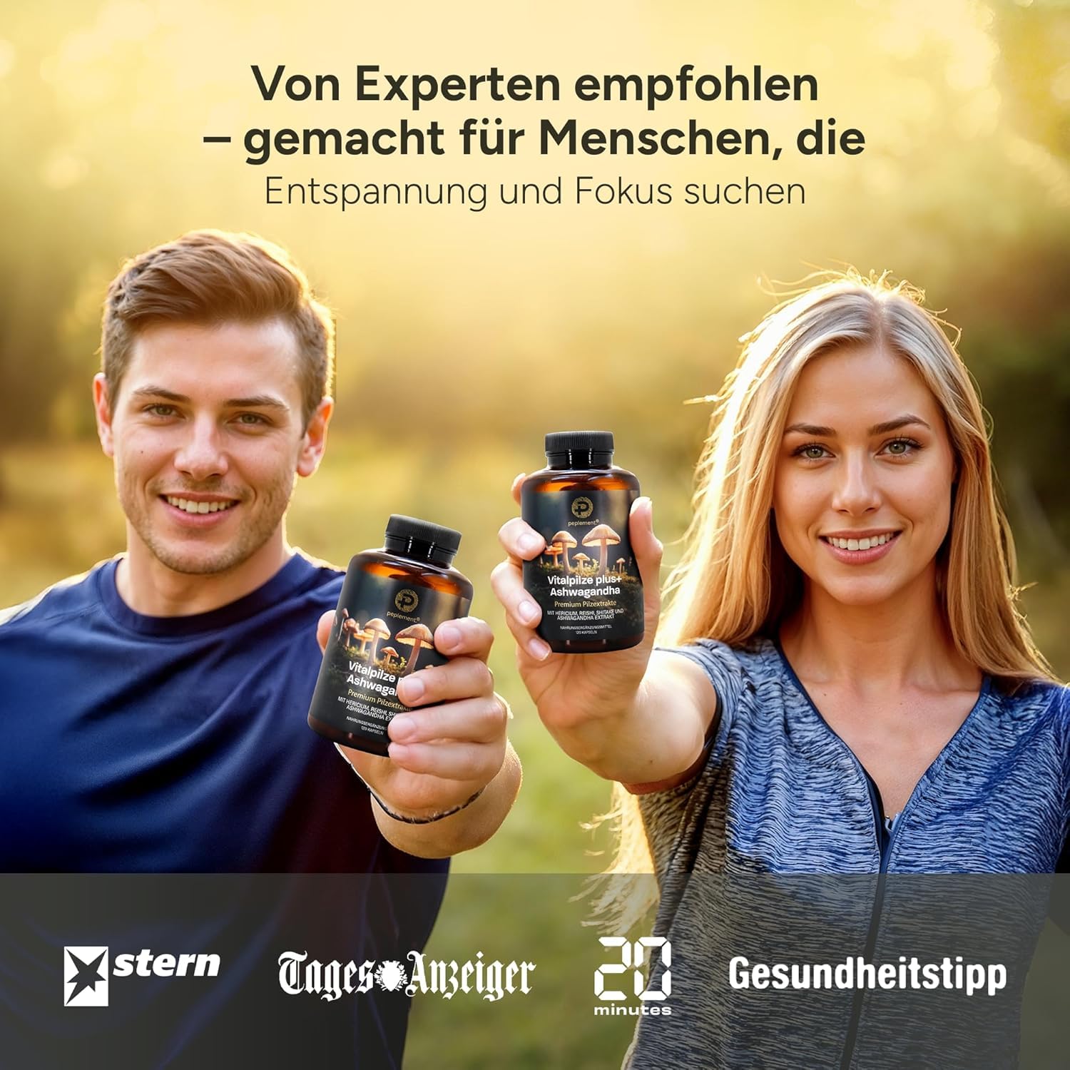 Vitalpilz plus+ Ashwagandha Kapseln | Mushroom Complex – 120 Kapseln – Lions Mane (Hericium), Reishi, Shiitake & Ashwagandha Extrakt – 30–50% Polysaccharide, 2,5% Withanolide – Vegan