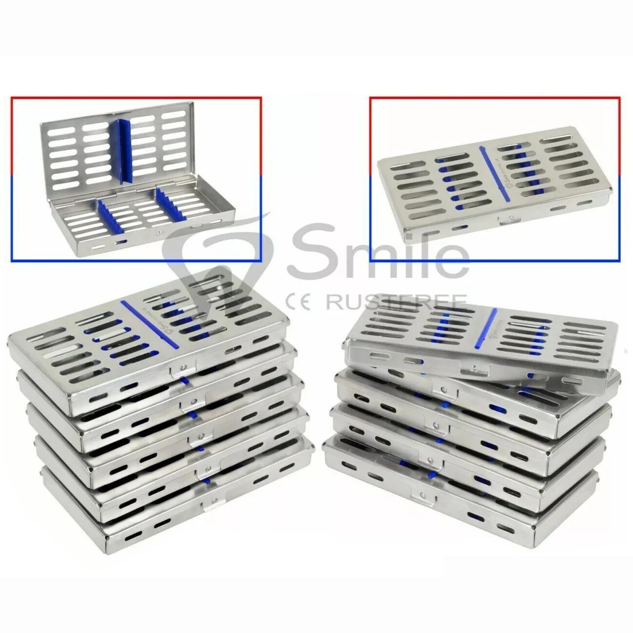 PASHA & CO Sterilisationsbehälter 10er Set Autoklavierbare Instrumentenkassette aus Edelstahl – Sterilisation Tray für Zahnarzt, Chirurgie & Tierarztpraxis (with 7 Holders) | Sterilisationsbehälter