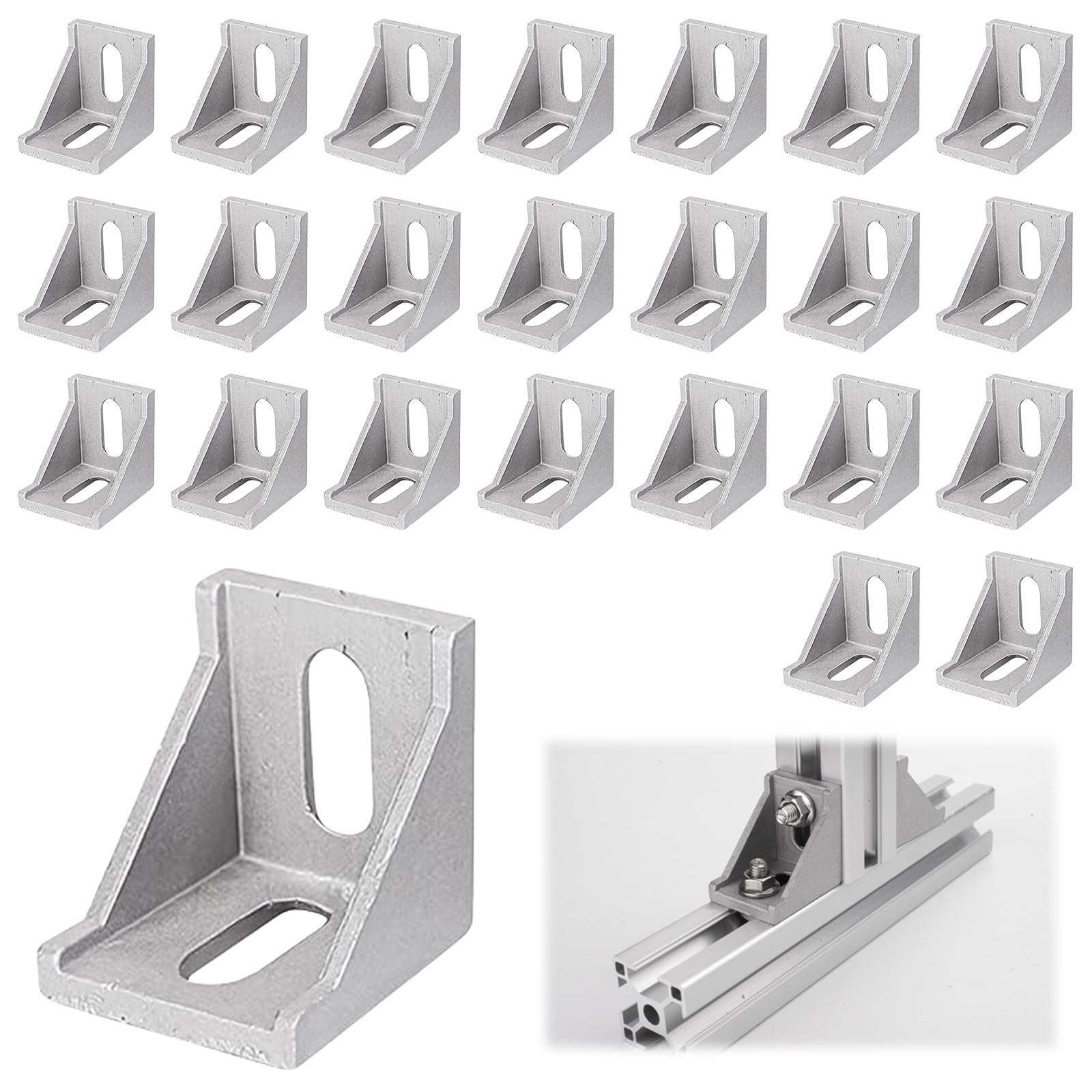 Foonary 24 angoli in alluminio 40 x 40, tipo rinforzato, alluminio pressofuso per profilo in alluminio 40 x 40, sabbiatura bianco argento, adatto per router CNC e collegamento profilo in alluminio