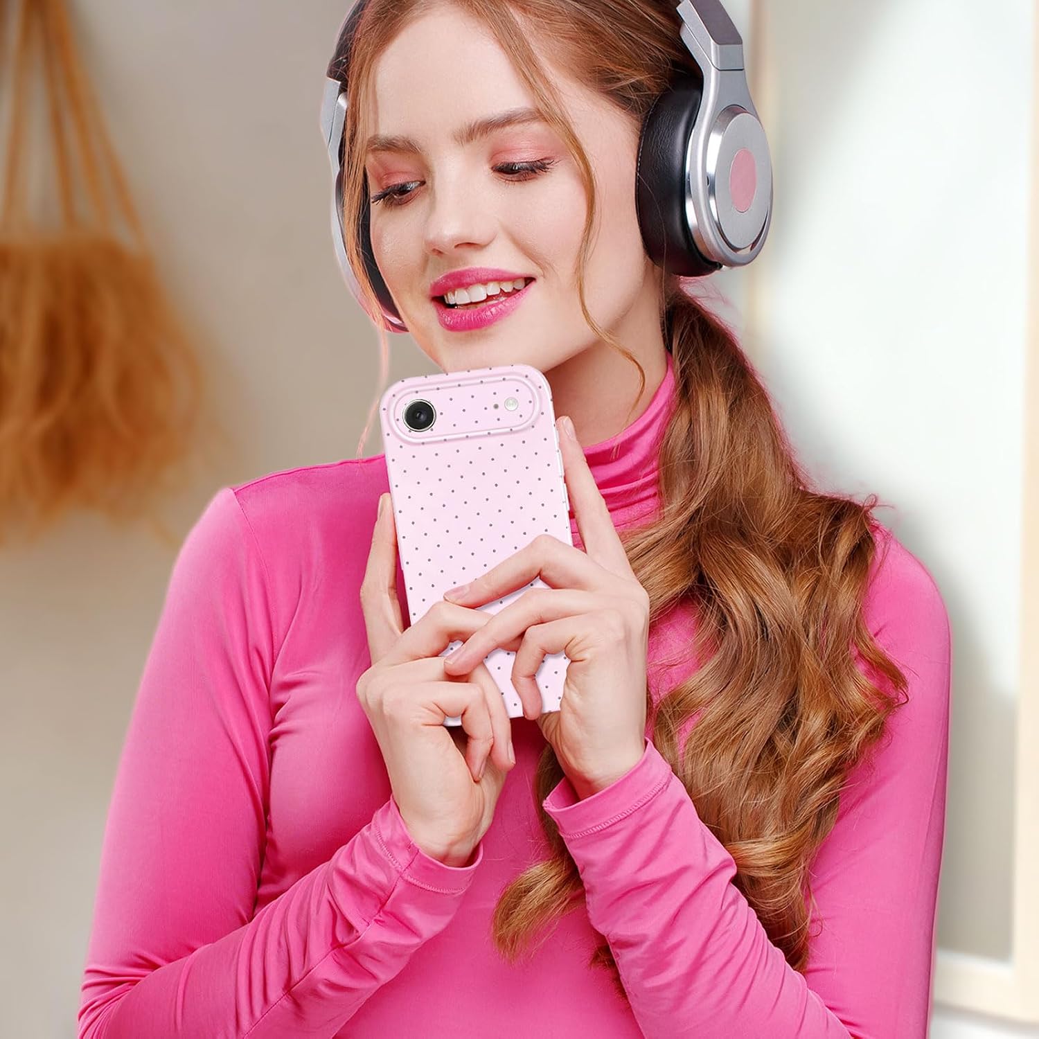 Hython for iPhone Air Case Cute Polka Dot Aesthetic Design Simple Cover 6.5", Thin Slim Anti-Scratch Soft TPU Bumper Shockproof Rubber Protective Phone Cases for Women Girls Girly Boys, Pink thumbnail