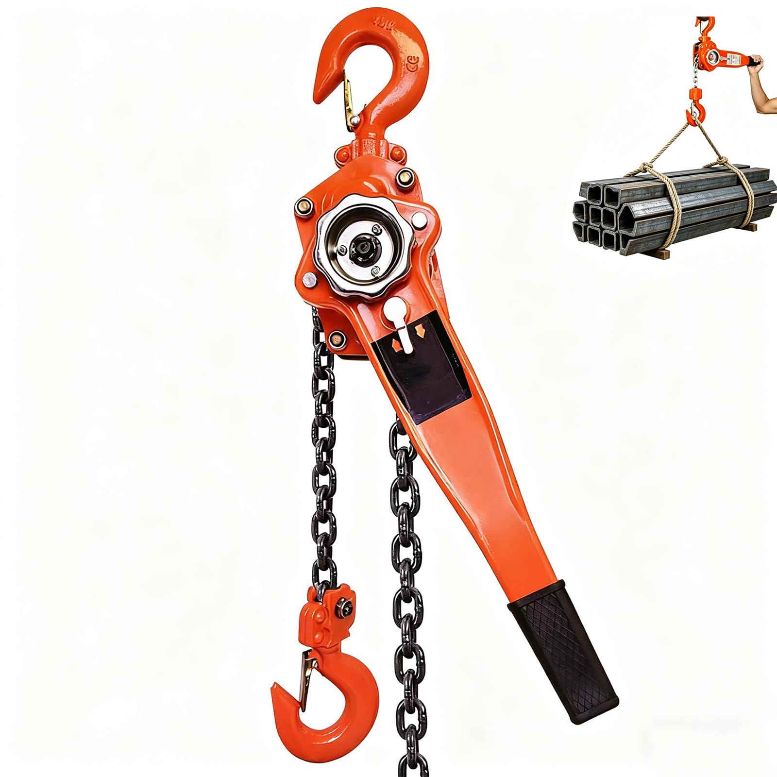 1T Sollevatore manuale a catena con gancio girevole, puleggia di sollevamento a blocco, strumenti di sollevamento, per costruzione, magazzino e garage, 1 T, 1,5 m