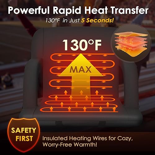 Miniatura 4 de HOPERAN 2 asientos de estadio con doble calefacción para gradas con soporte trasero, cojín ancho de 25 pulgadas, asiento de gradas portátil extra