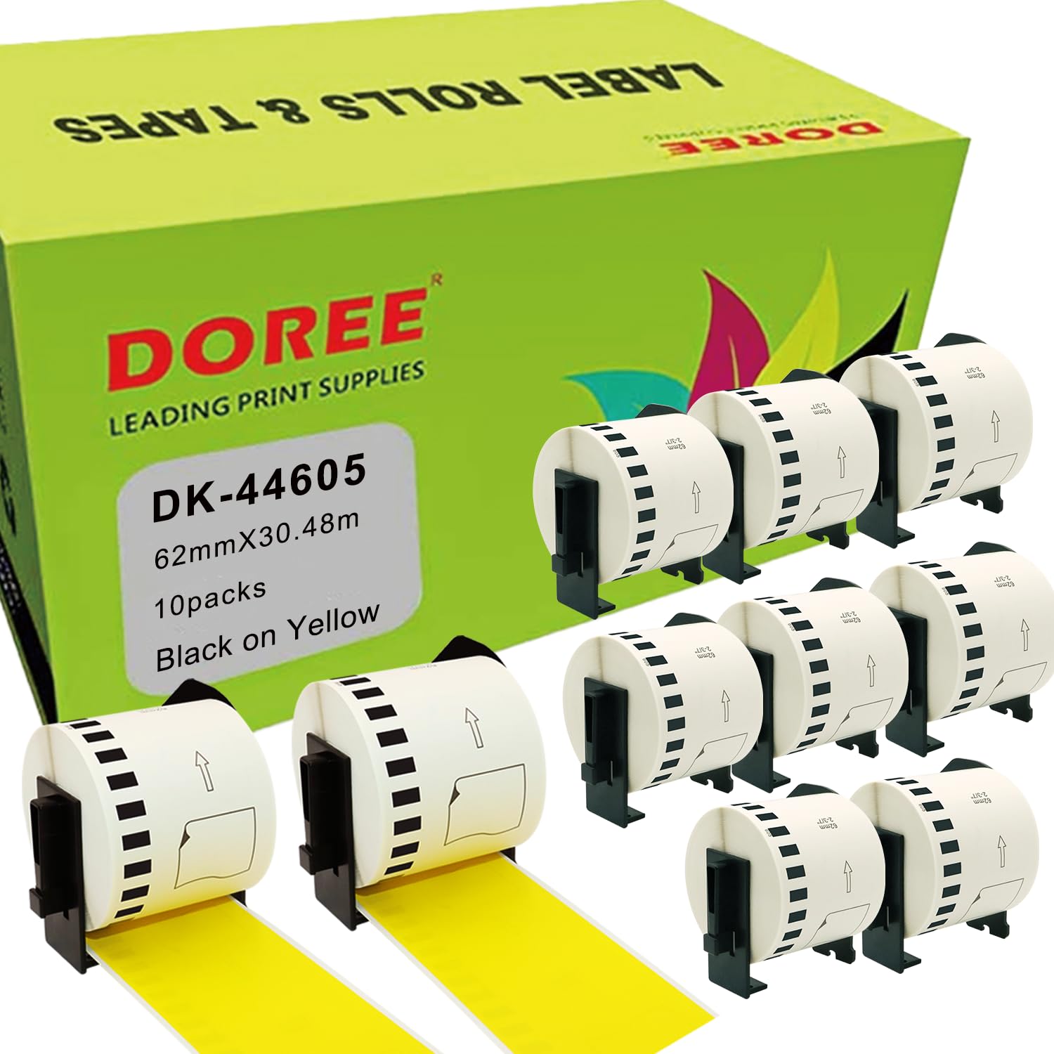 Doree 10 Rollen DK44605 62mm x 30,48m Endlosetiketten Brother QL kompatibel