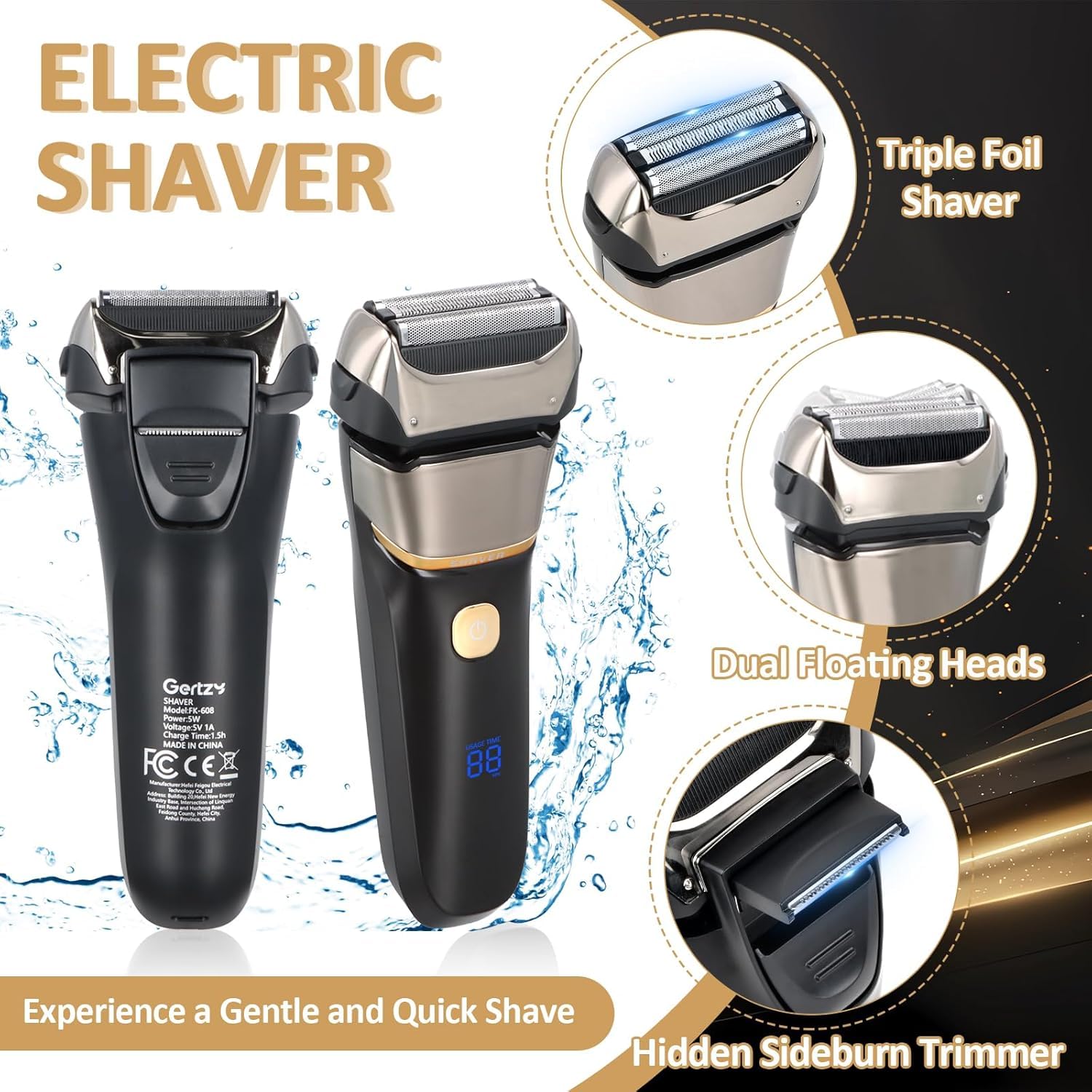 2 en 1 Rasoir Electriques Hommes, avec Écran LCD, Tondeuse Barbe, Rasoir Électrique Rechargeable pour Homme, Wet & Dry, Étanche, Rasage Précis et Doux, pour Soins Corps, Cheveux et Visage