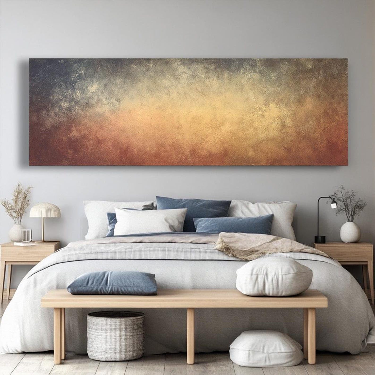 Cuadro mural horizontal largo con motivos naturales, lienzo alto y delgado con marco, pintura horizontal estrecha, ideal para el hogar, la oficina o los pasillos (65 x 195 cm/sin marco).