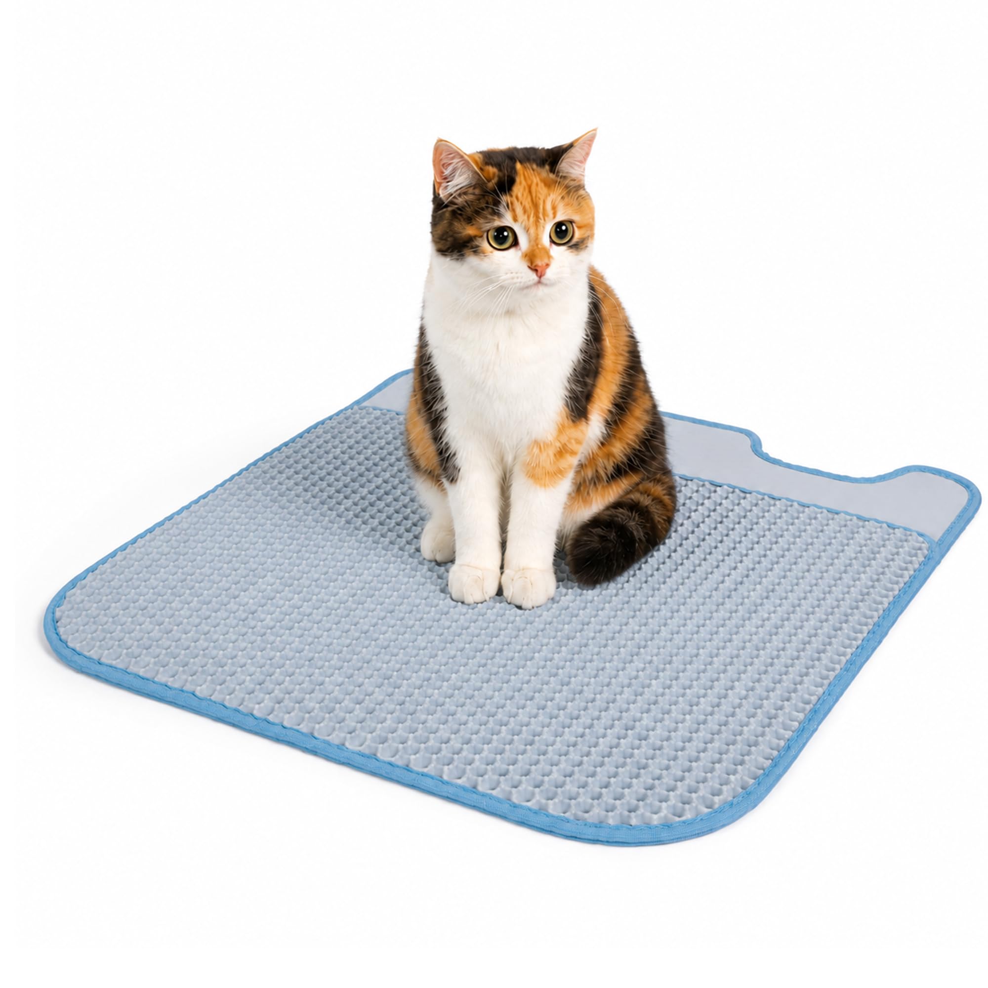 Leo's Loo Too by Casa Leo I Litter Mat I Atrapa la arena de tu gato con un diseño de panal de abeja de doble capa, material impermeable para una fácil limpieza, azul bebé